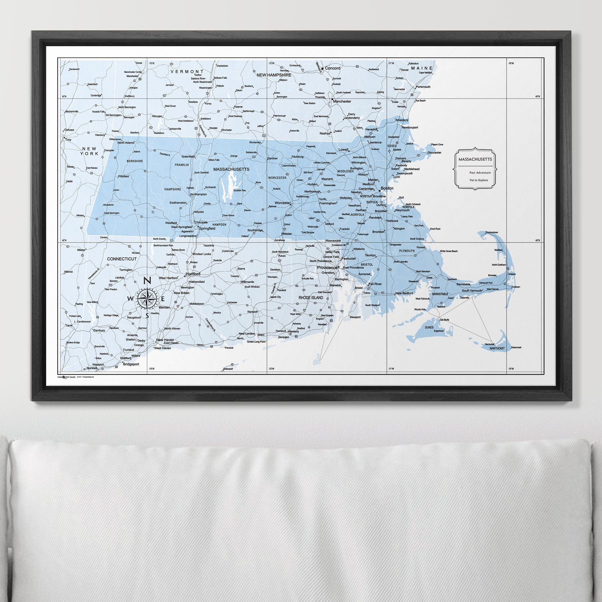 Push Pin Massachusetts Map (Pin Board) - Light Blue Color Splash CM Pin Board