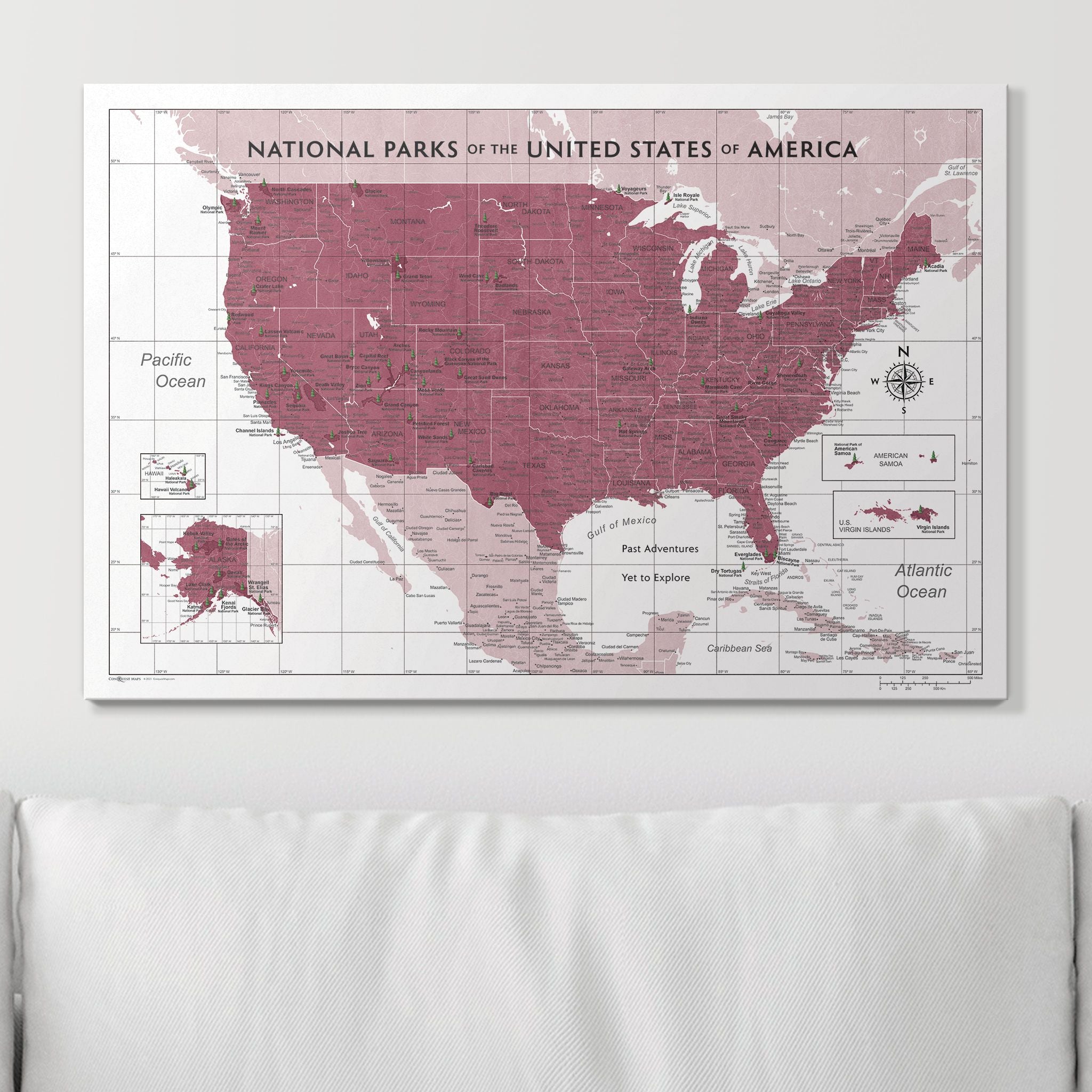 Push Pin National Parks Map (Pin Board) - Burgundy Color Splash CM Pin Board