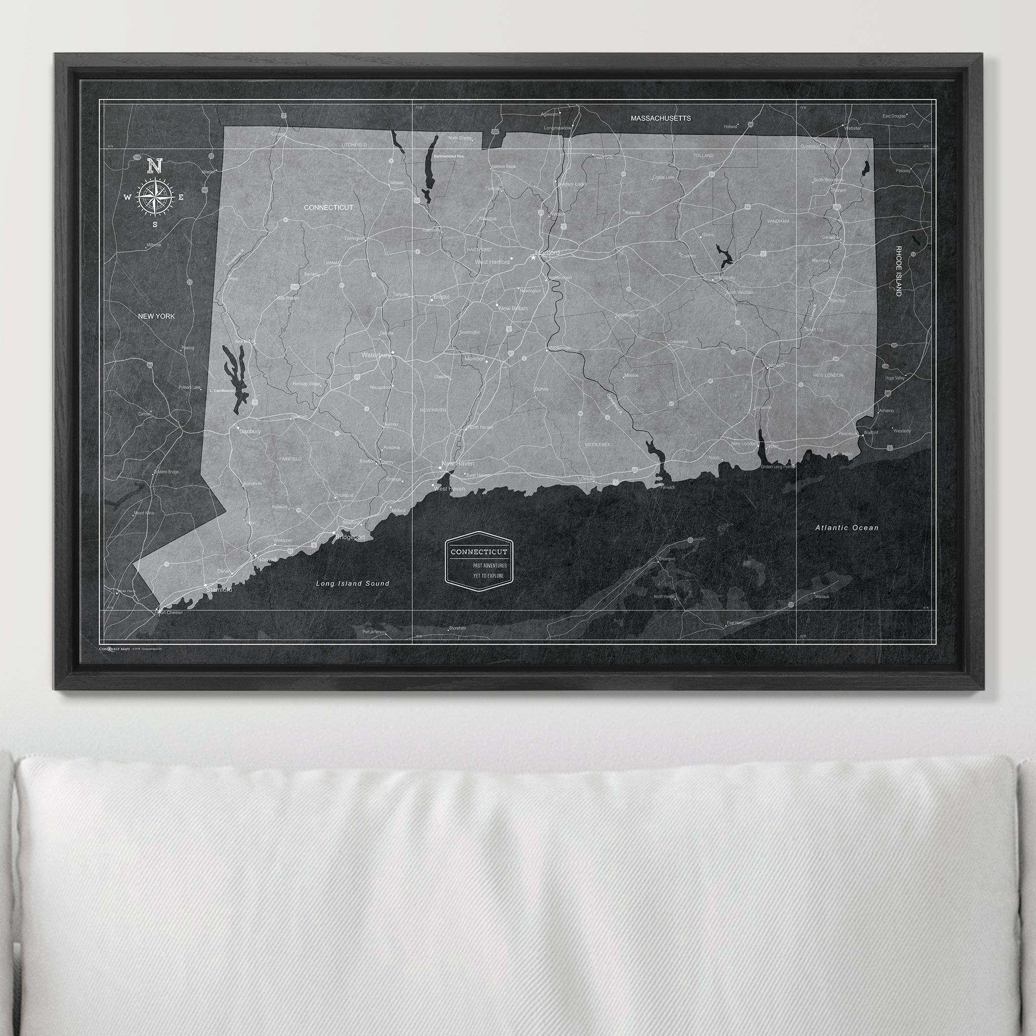 Push Pin Connecticut Map (Pin Board) - Modern Slate CM Pin Board