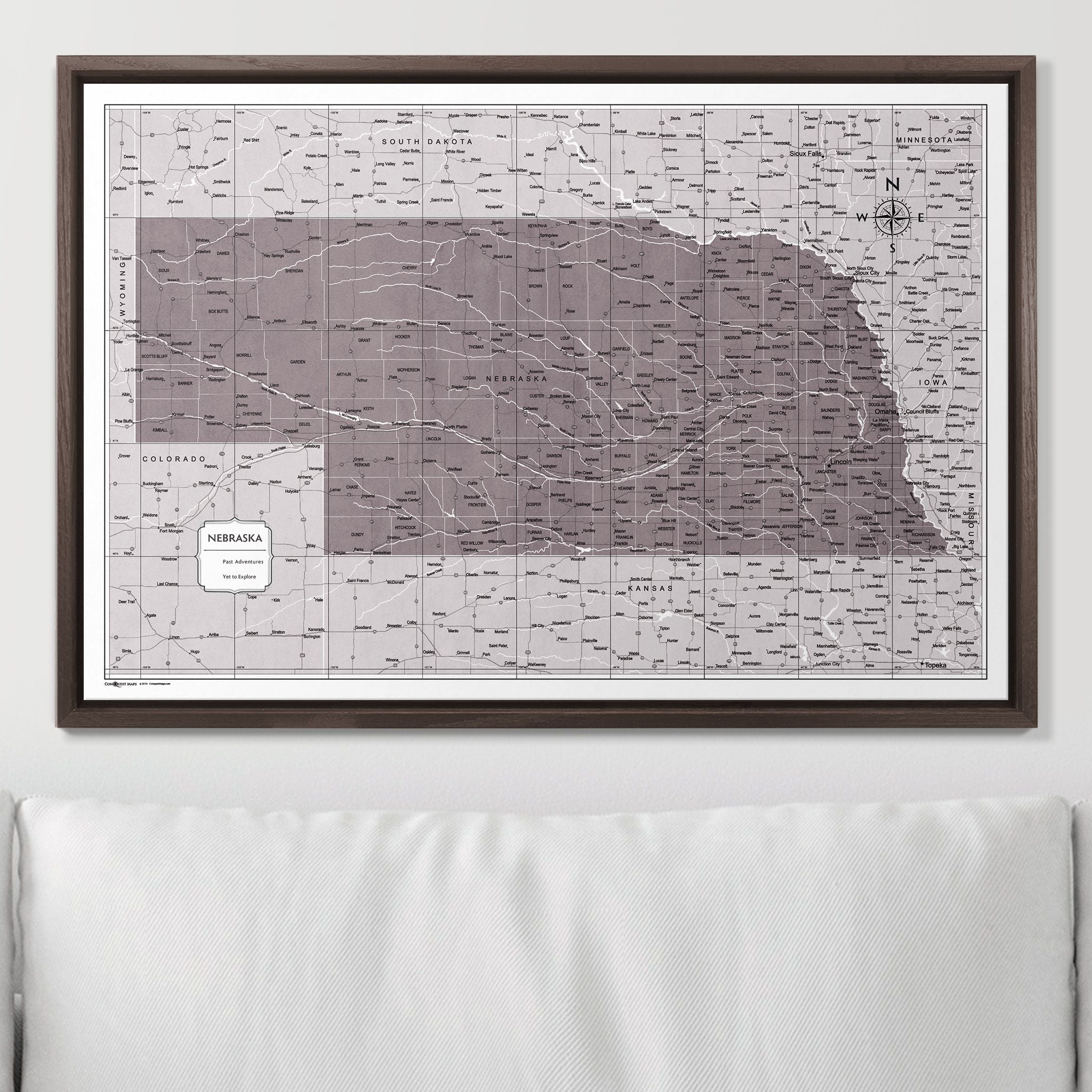 Push Pin Nebraska Map (Pin Board) - Dark Brown Color Splash CM Pin Board