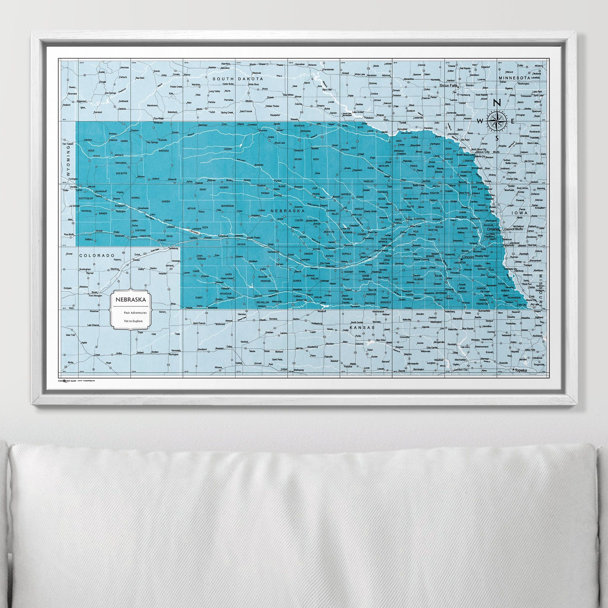 Push Pin Nebraska Map (Pin Board) - Teal Color Splash CM Pin Board