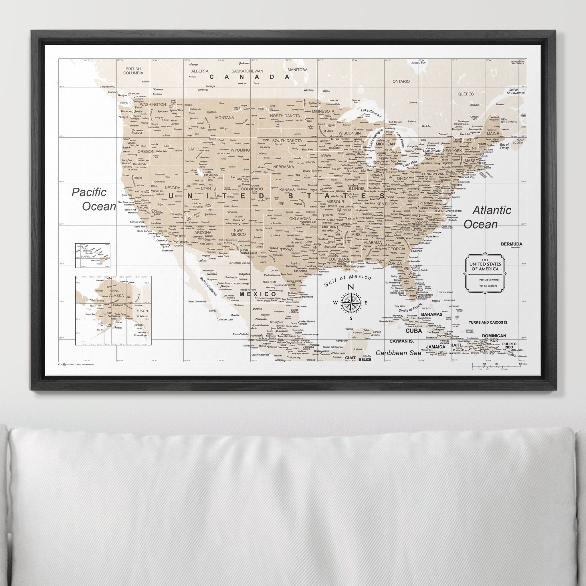 Push Pin USA Map (Pin Board) - Light Brown Color Splash CM Pin Board