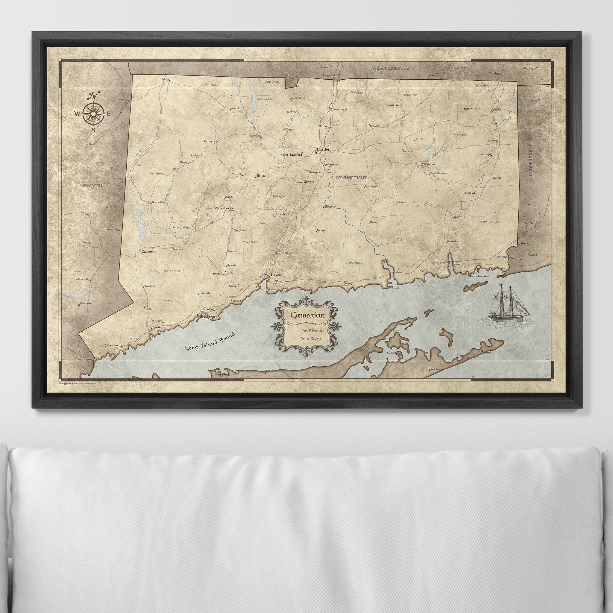 Push Pin Connecticut Map (Pin Board) - Rustic Vintage CM Pin Board