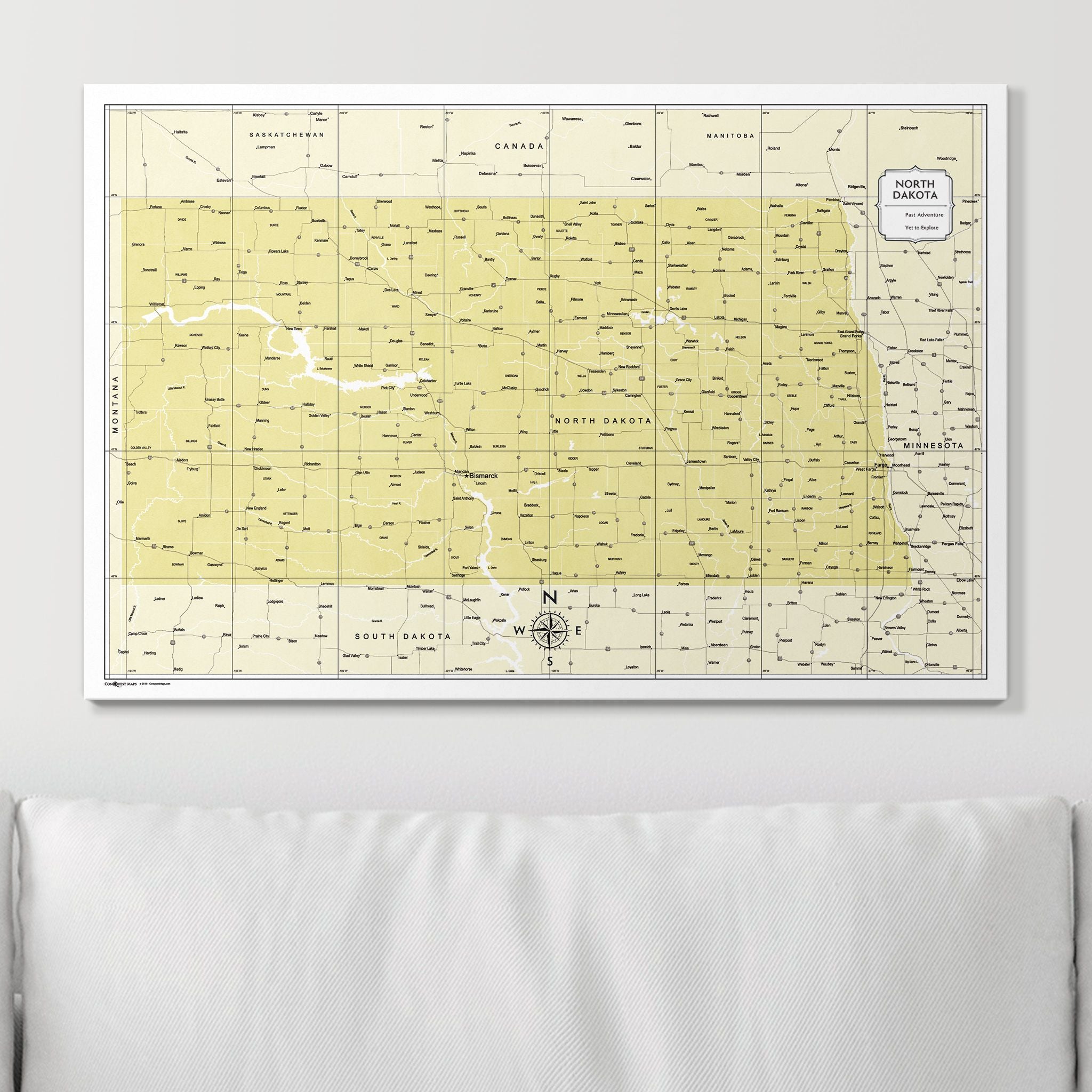 Push Pin North Dakota Map (Pin Board) - Yellow Color Splash CM Pin Board