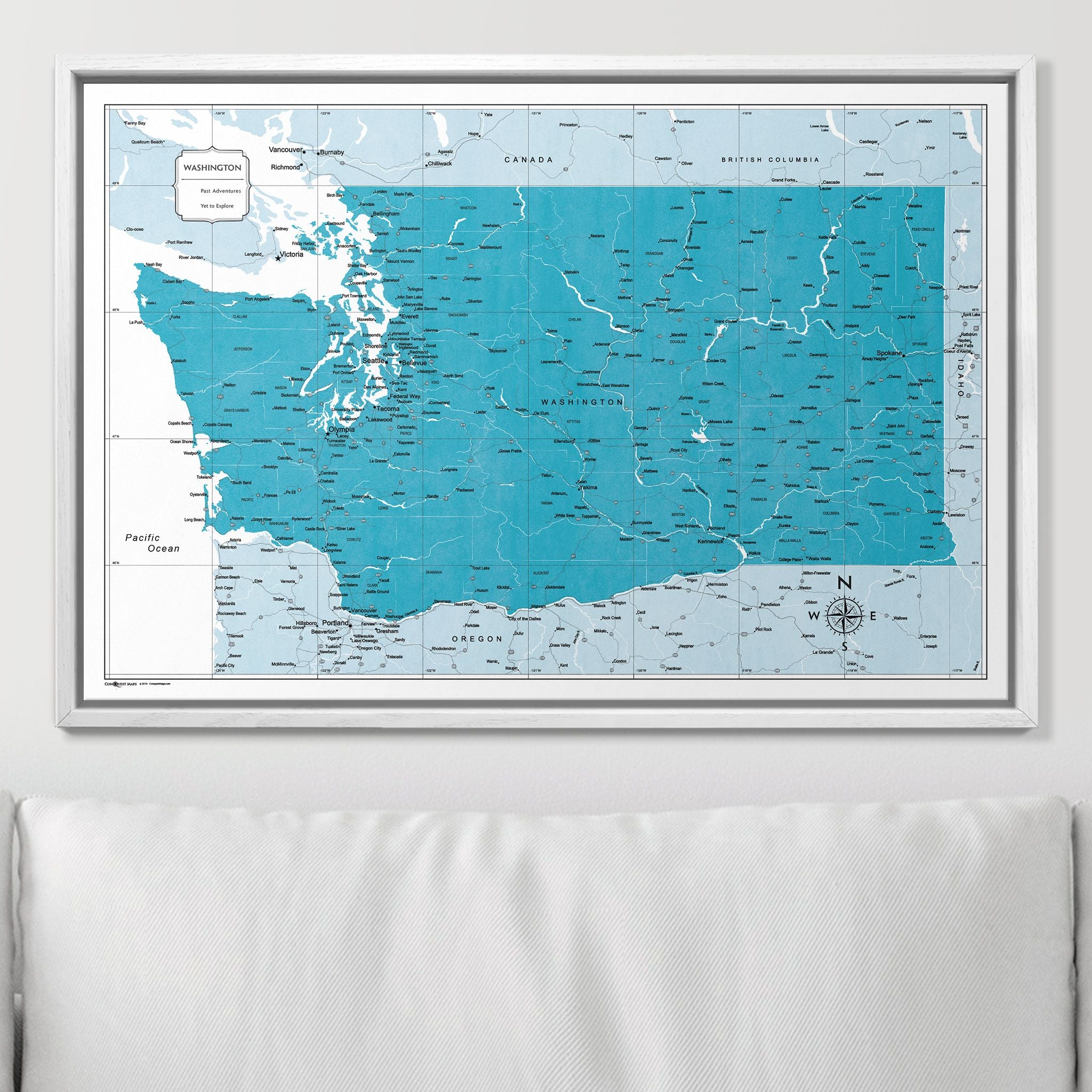 Push Pin Washington Map (Pin Board) - Teal Color Splash CM Pin Board