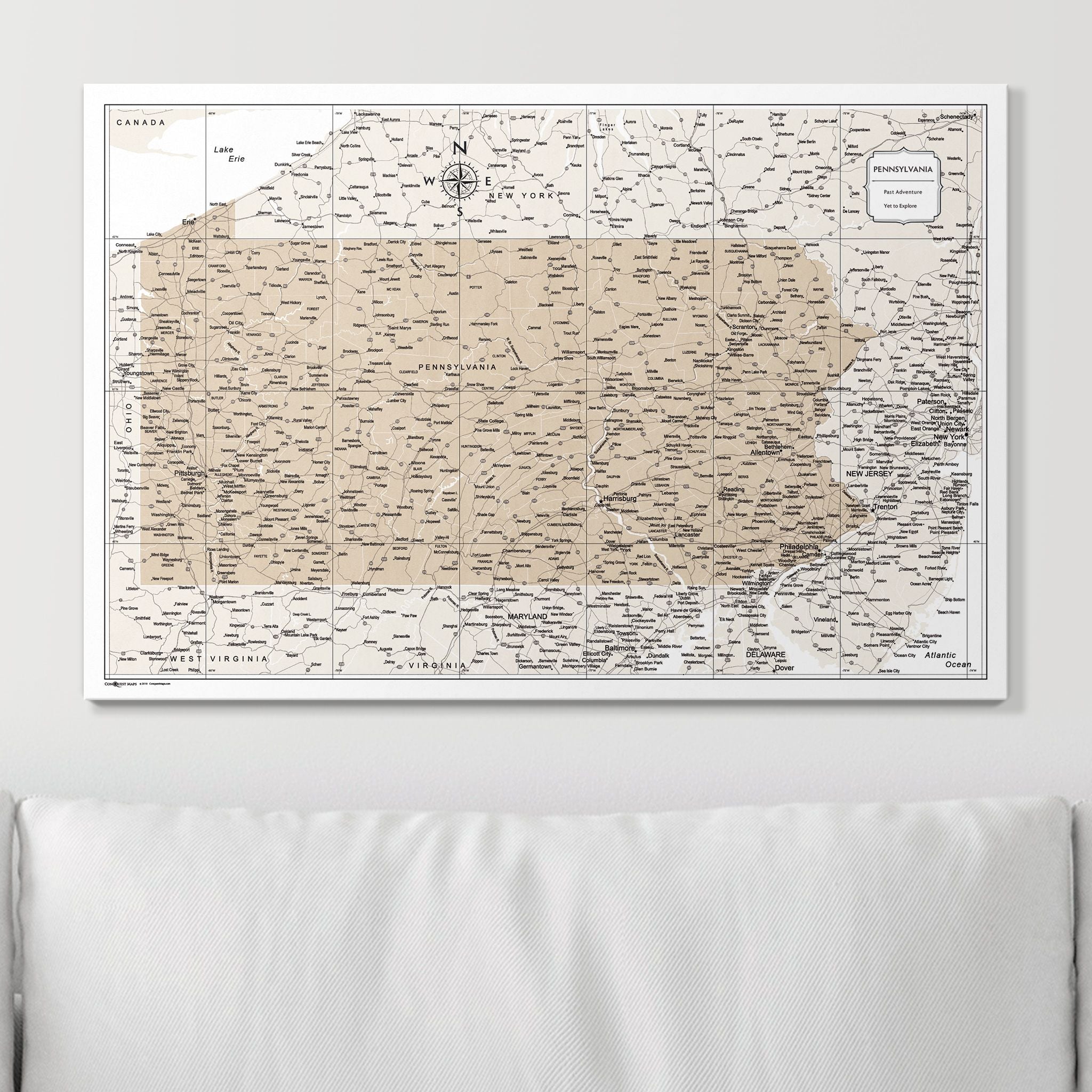 Push Pin Pennsylvania Map (Pin Board) - Light Brown Color Splash CM Pin Board