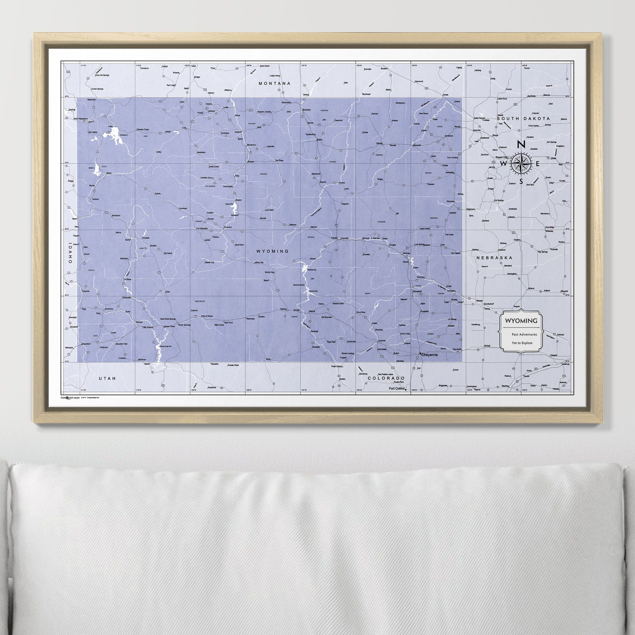 Push Pin Wyoming Map (Pin Board) - Purple Color Splash CM Pin Board