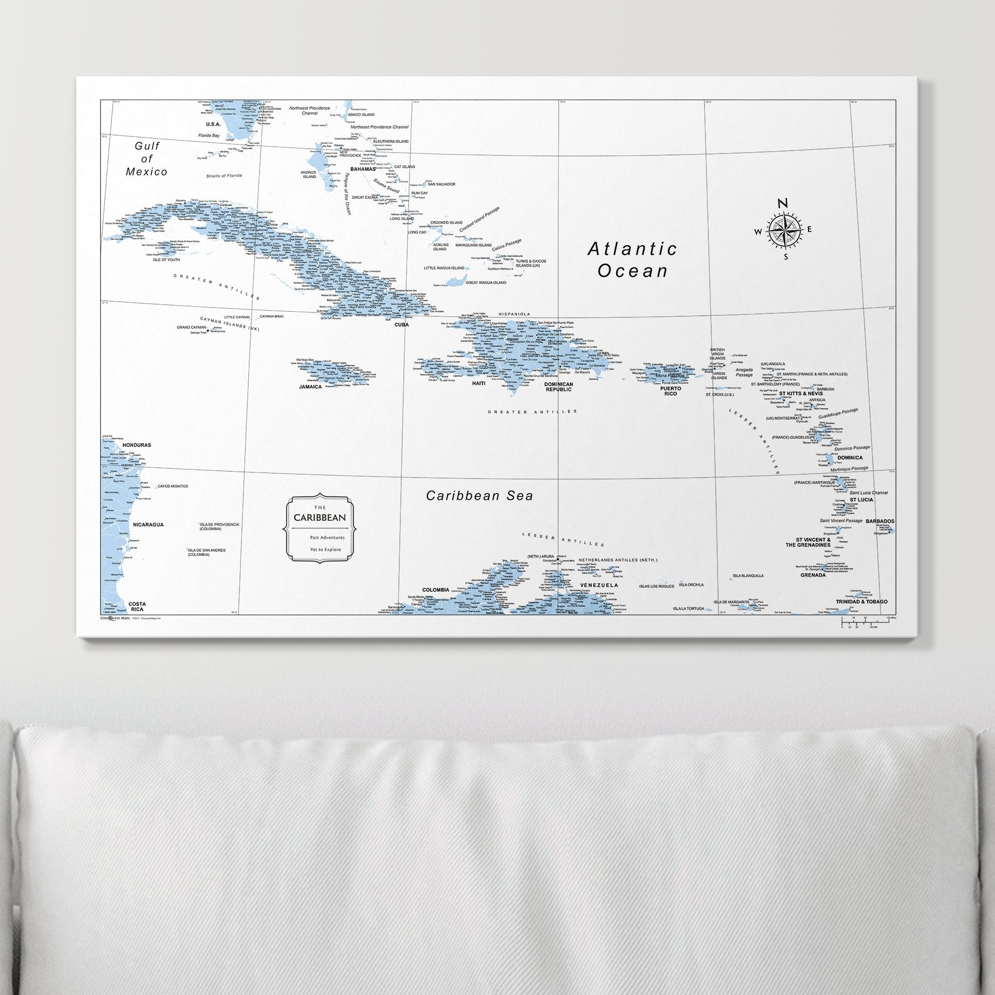 Push Pin Caribbean Map (Pin Board) - Light Blue Color Splash CM Pin Board