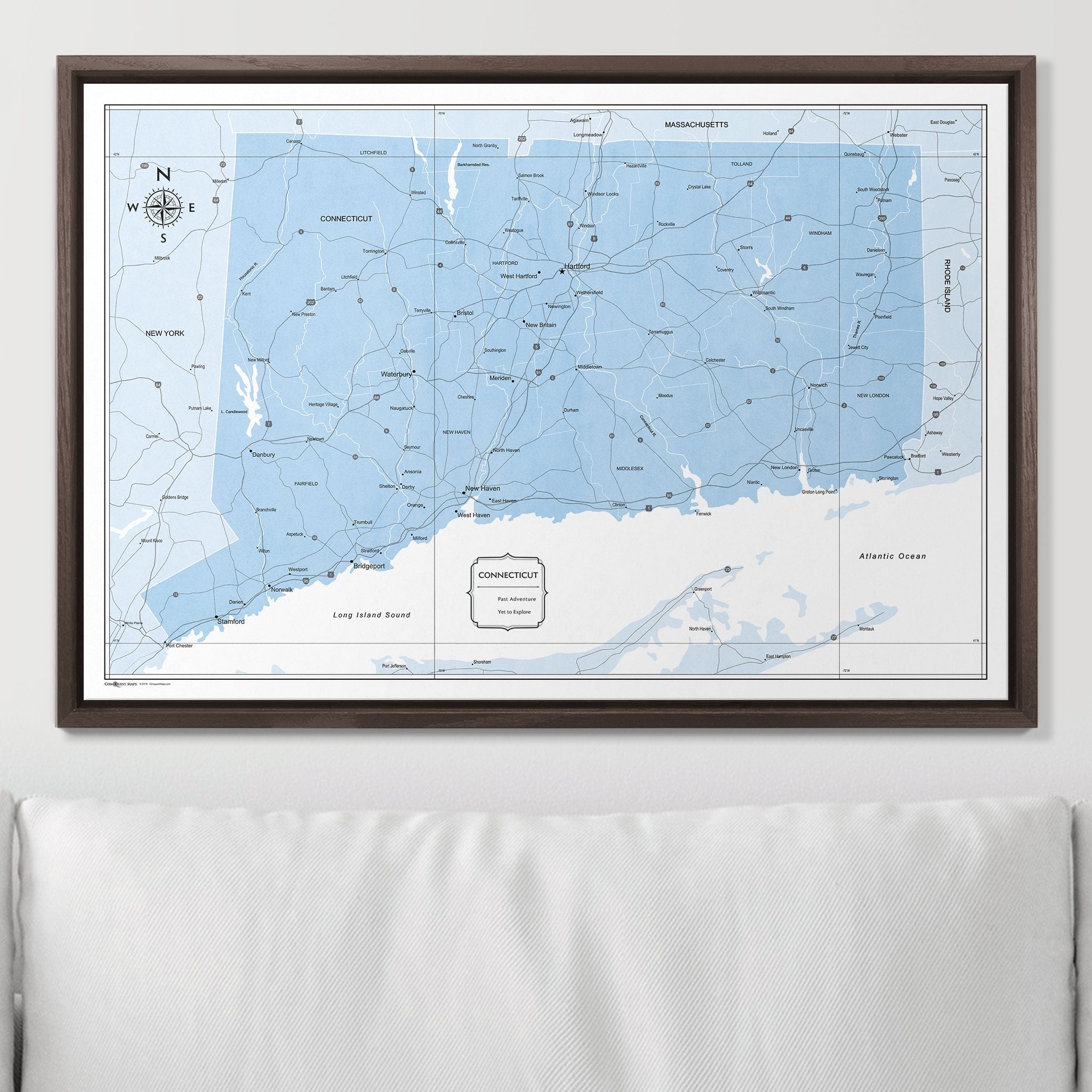 Push Pin Connecticut Map (Pin Board) - Light Blue Color Splash CM Pin Board