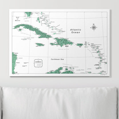 Push Pin Caribbean Map (Pin Board) - Green Color Splash CM Pin Board