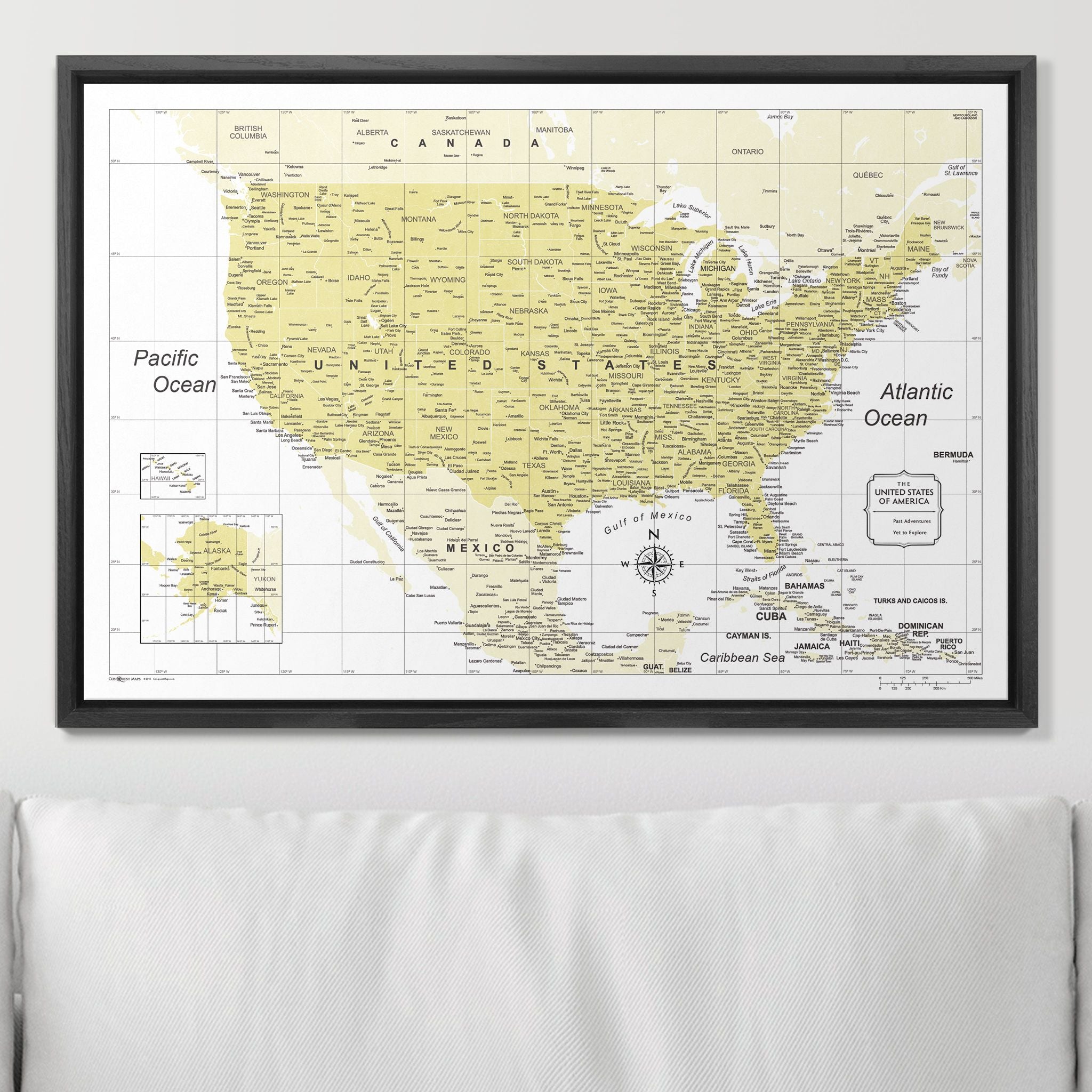 Push Pin USA Map (Pin Board) - Yellow Color Splash CM Pin Board