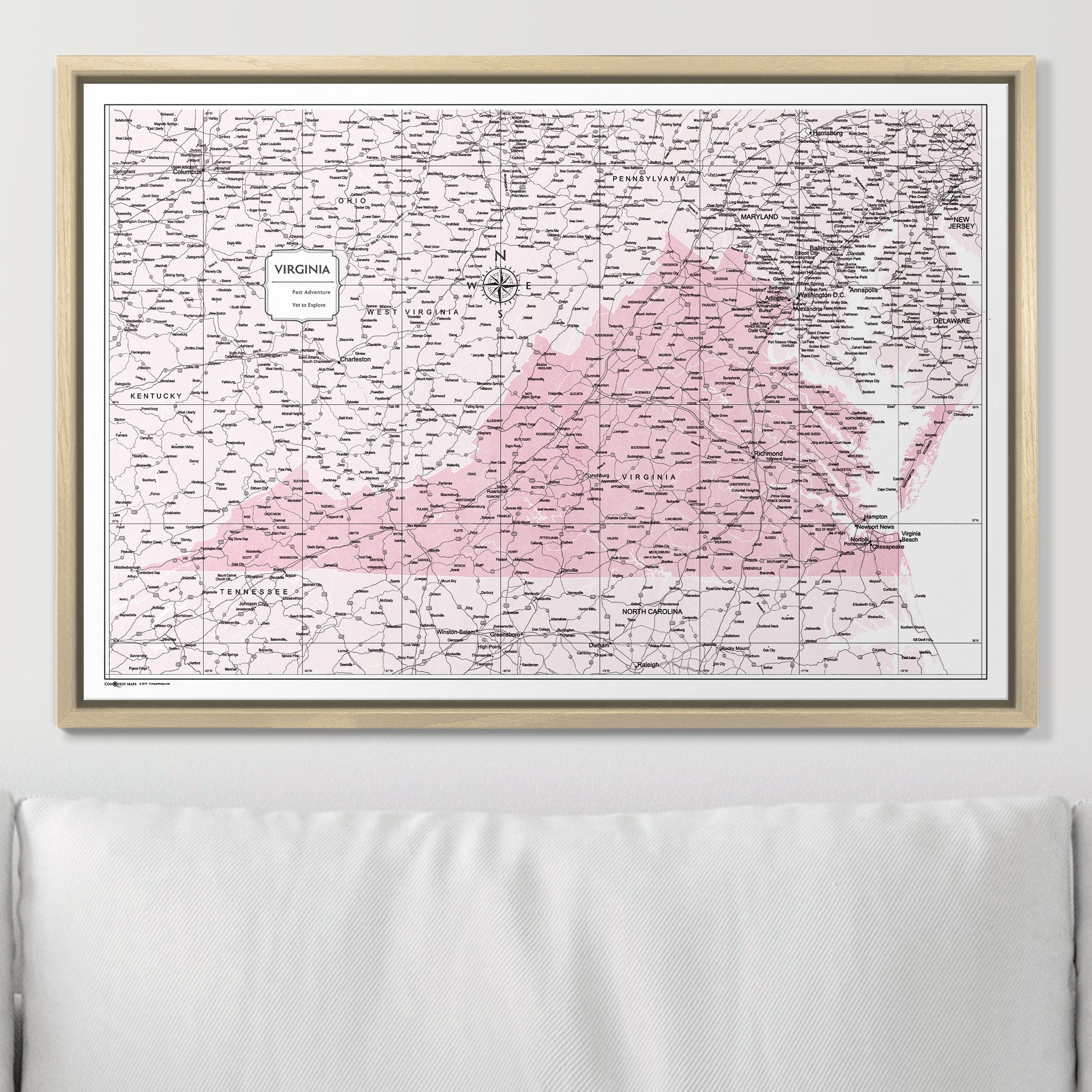 Push Pin Virginia Map (Pin Board) - Pink Color Splash CM Pin Board