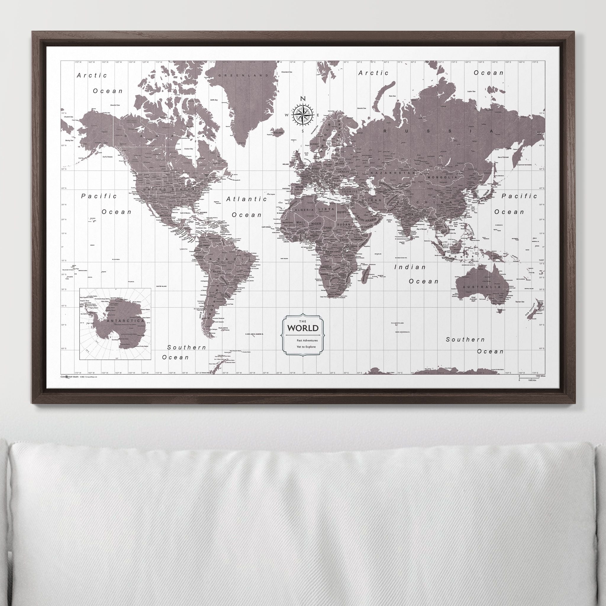 Push Pin World Map (Pin Board) - Dark Brown Color Splash CM Pin Board