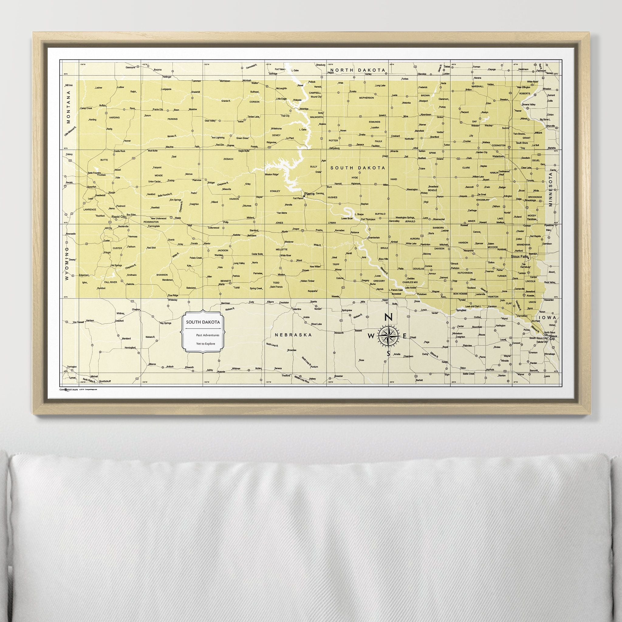 Push Pin South Dakota Map (Pin Board) - Yellow Color Splash CM Pin Board