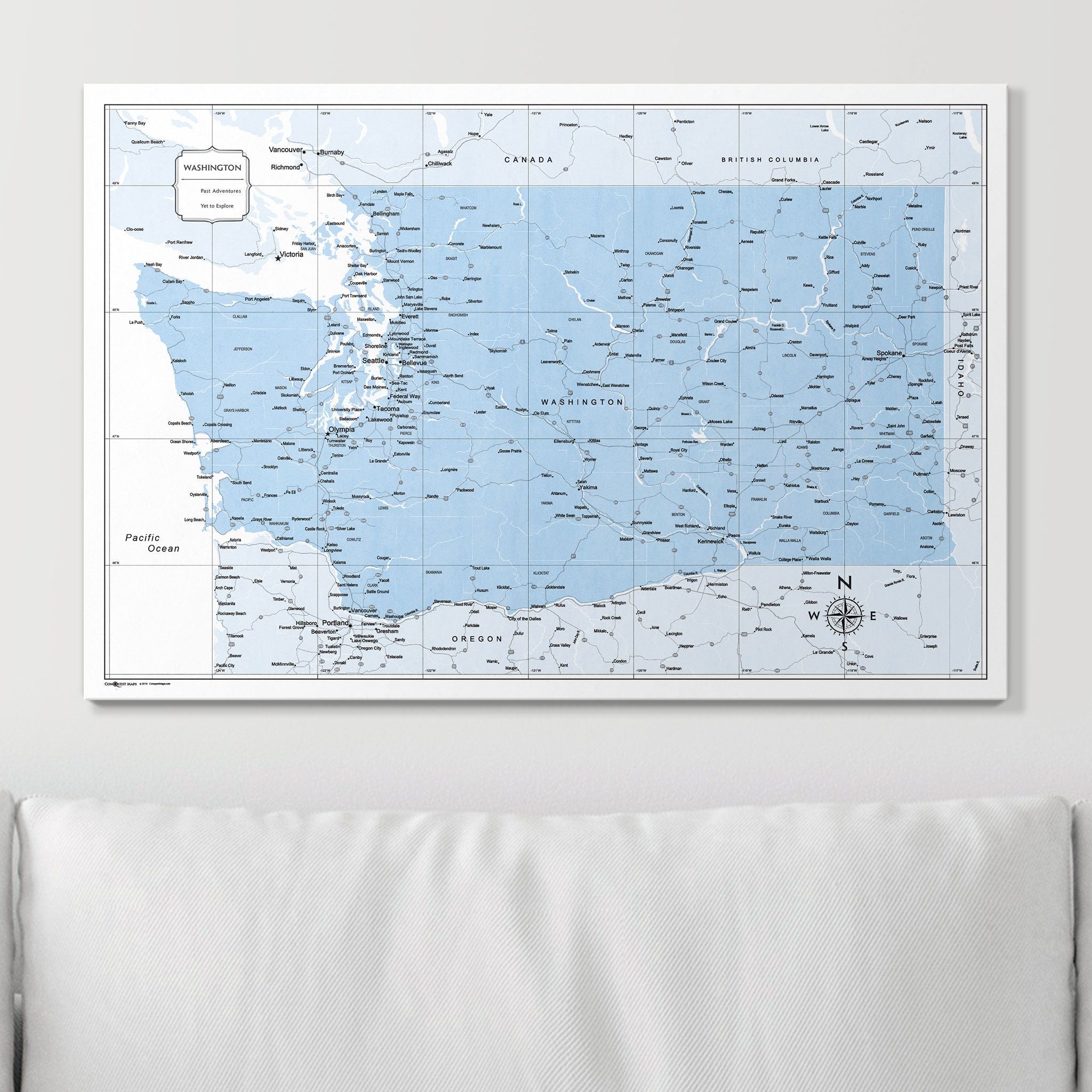 Push Pin Washington Map (Pin Board) - Light Blue Color Splash CM Pin Board