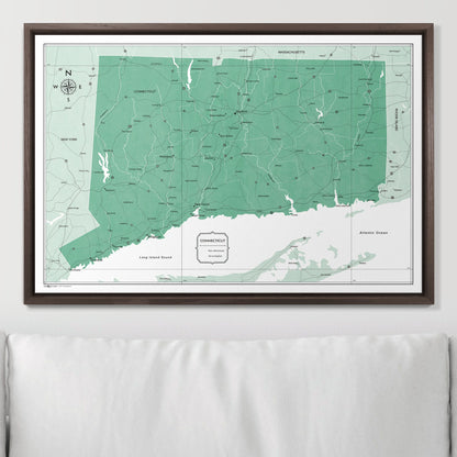 Push Pin Connecticut Map (Pin Board) - Green Color Splash CM Pin Board