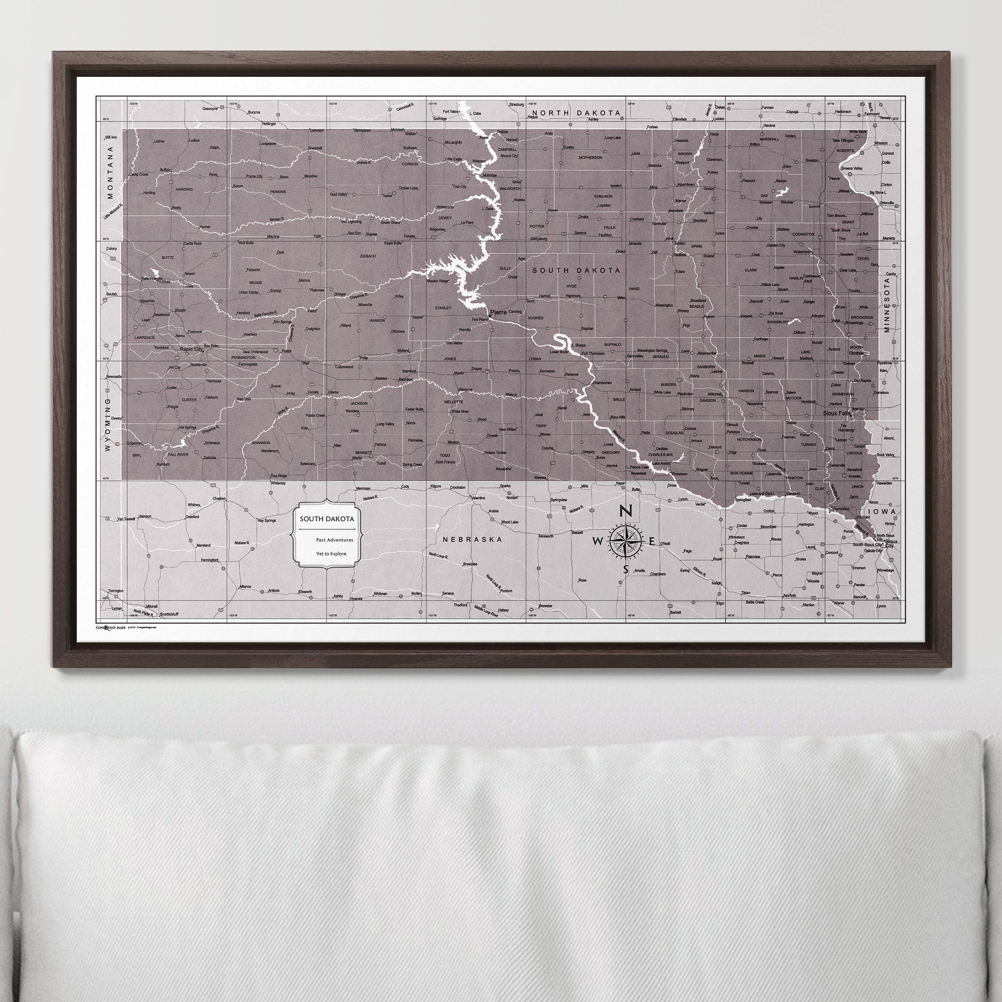 Push Pin South Dakota Map (Pin Board) - Dark Brown Color Splash CM Pin Board