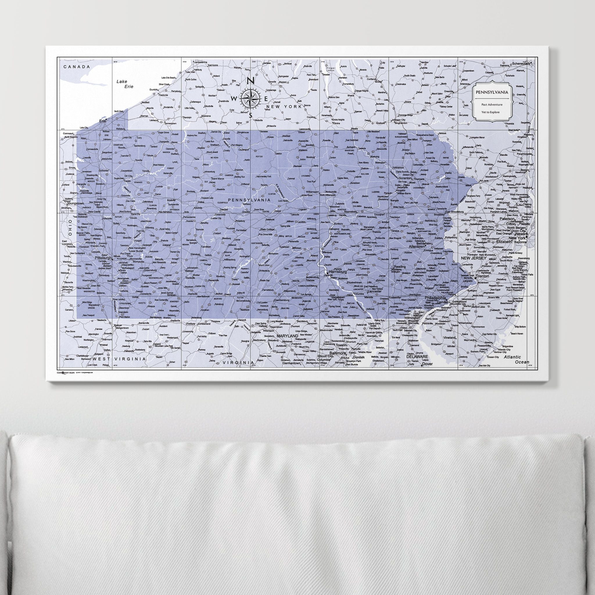 Push Pin Pennsylvania Map (Pin Board) - Purple Color Splash CM Pin Board