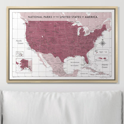 Push Pin National Parks Map (Pin Board) - Burgundy Color Splash CM Pin Board