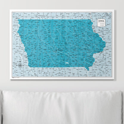 Push Pin Iowa Map (Pin Board) - Teal Color Splash CM Pin Board