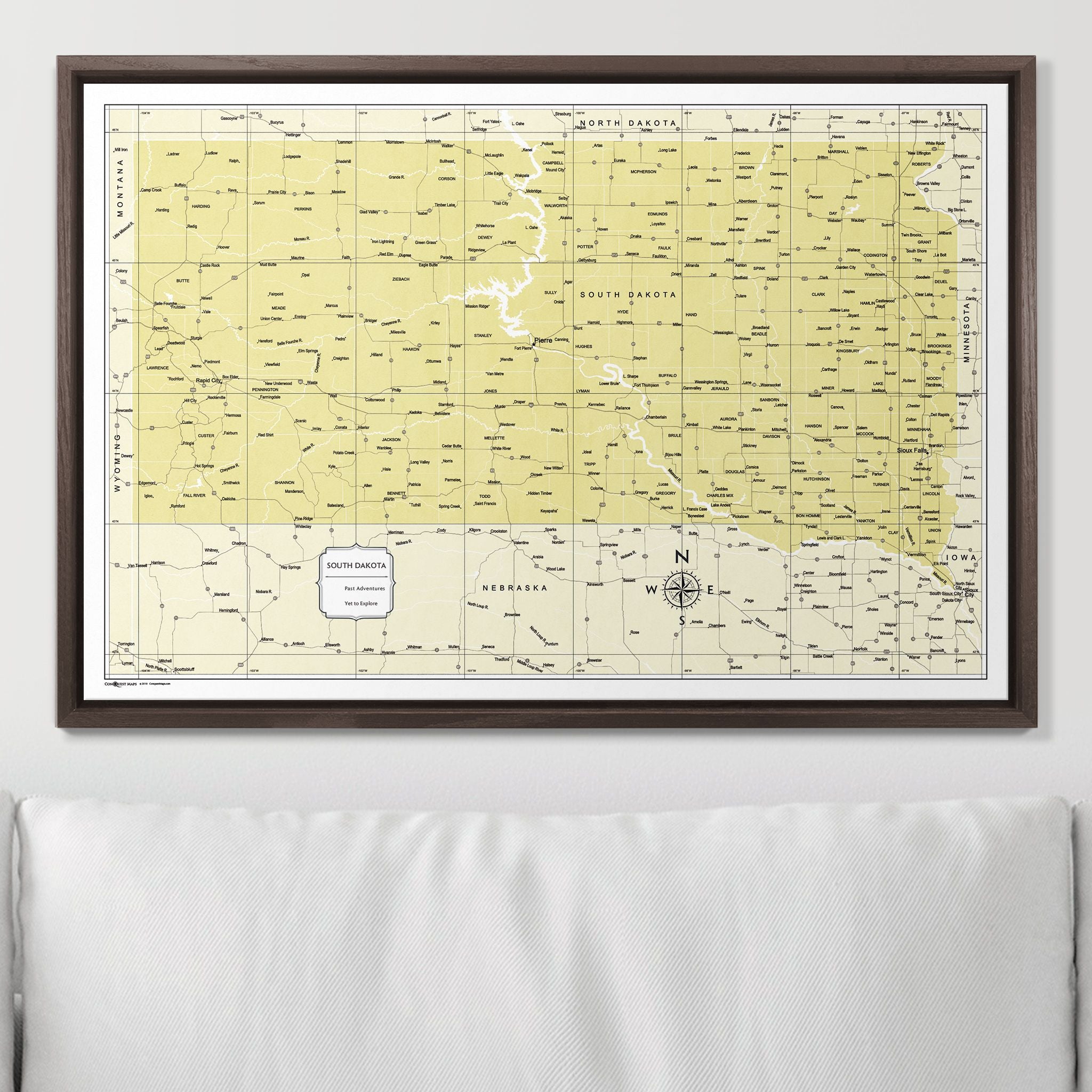 Push Pin South Dakota Map (Pin Board) - Yellow Color Splash CM Pin Board