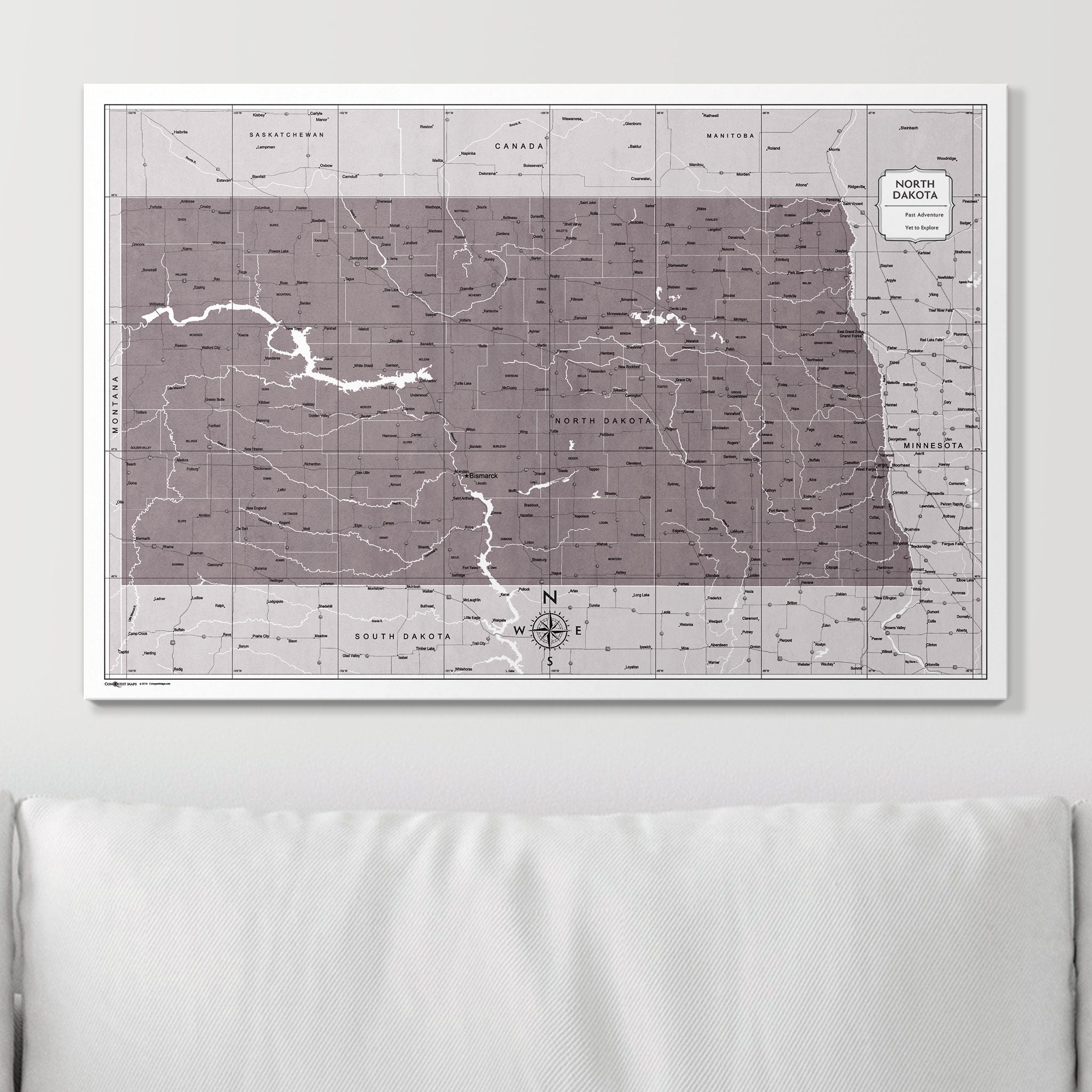 Push Pin North Dakota Map (Pin Board) - Dark Brown Color Splash CM Pin Board