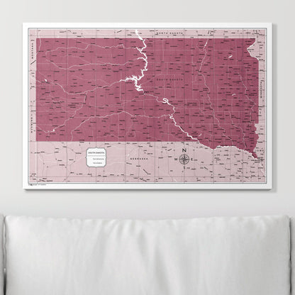 Push Pin South Dakota Map (Pin Board) - Burgundy Color Splash CM Pin Board