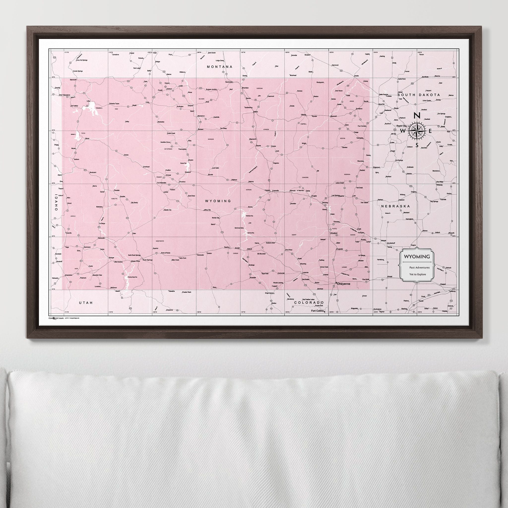 Push Pin Wyoming Map (Pin Board) - Pink Color Splash CM Pin Board