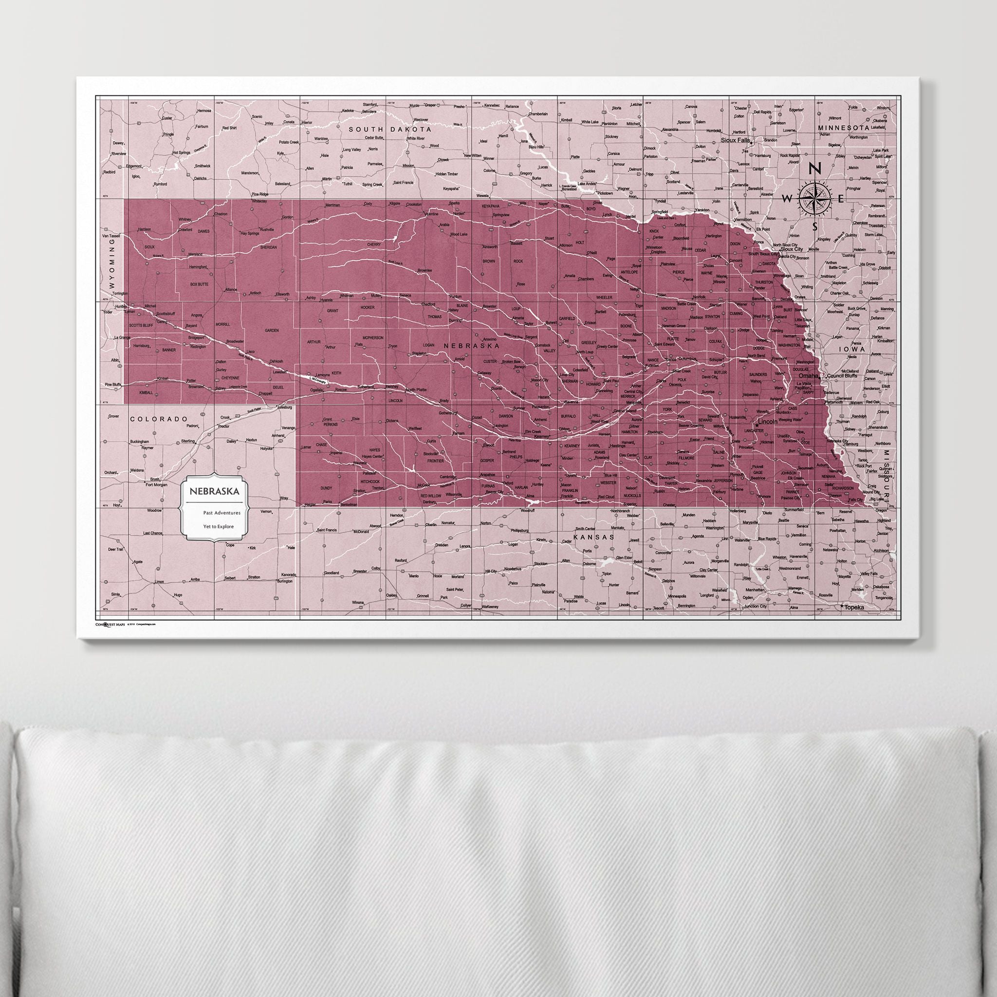 Push Pin Nebraska Map (Pin Board) - Burgundy Color Splash CM Pin Board