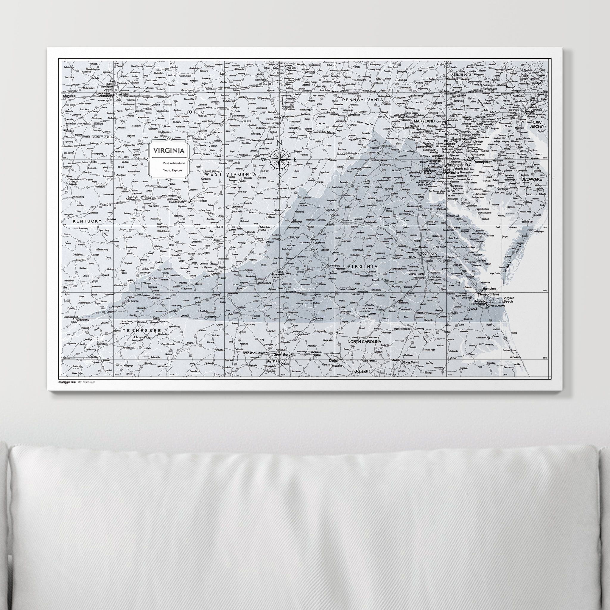 Push Pin Virginia Map (Pin Board) - Light Gray Color Splash CM Pin Board