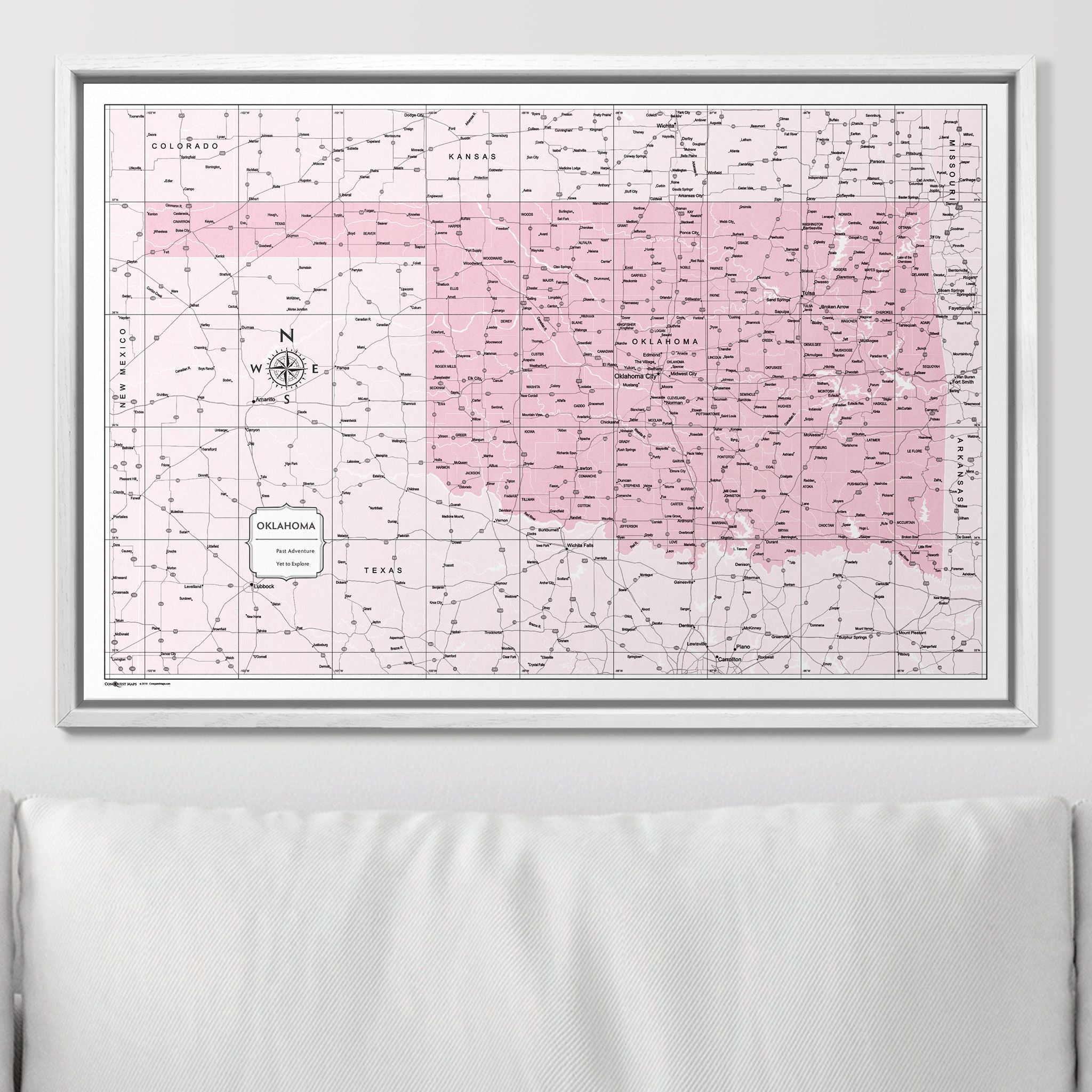 Push Pin Oklahoma Map (Pin Board) - Pink Color Splash CM Pin Board