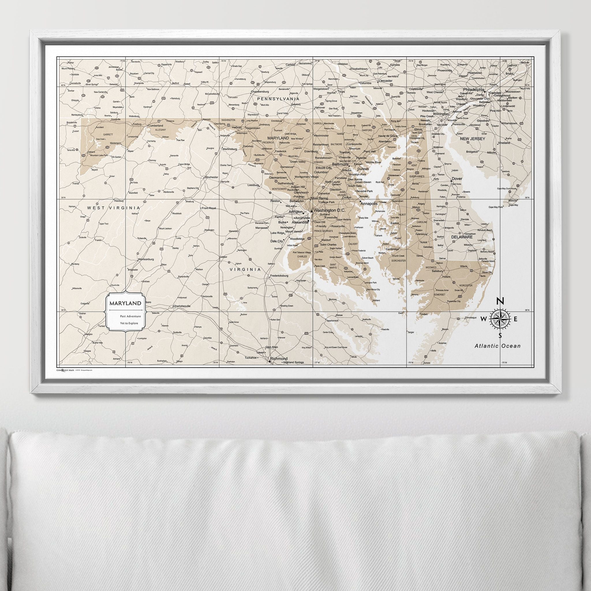 Push Pin Maryland Map (Pin Board) - Light Brown Color Splash CM Pin Board