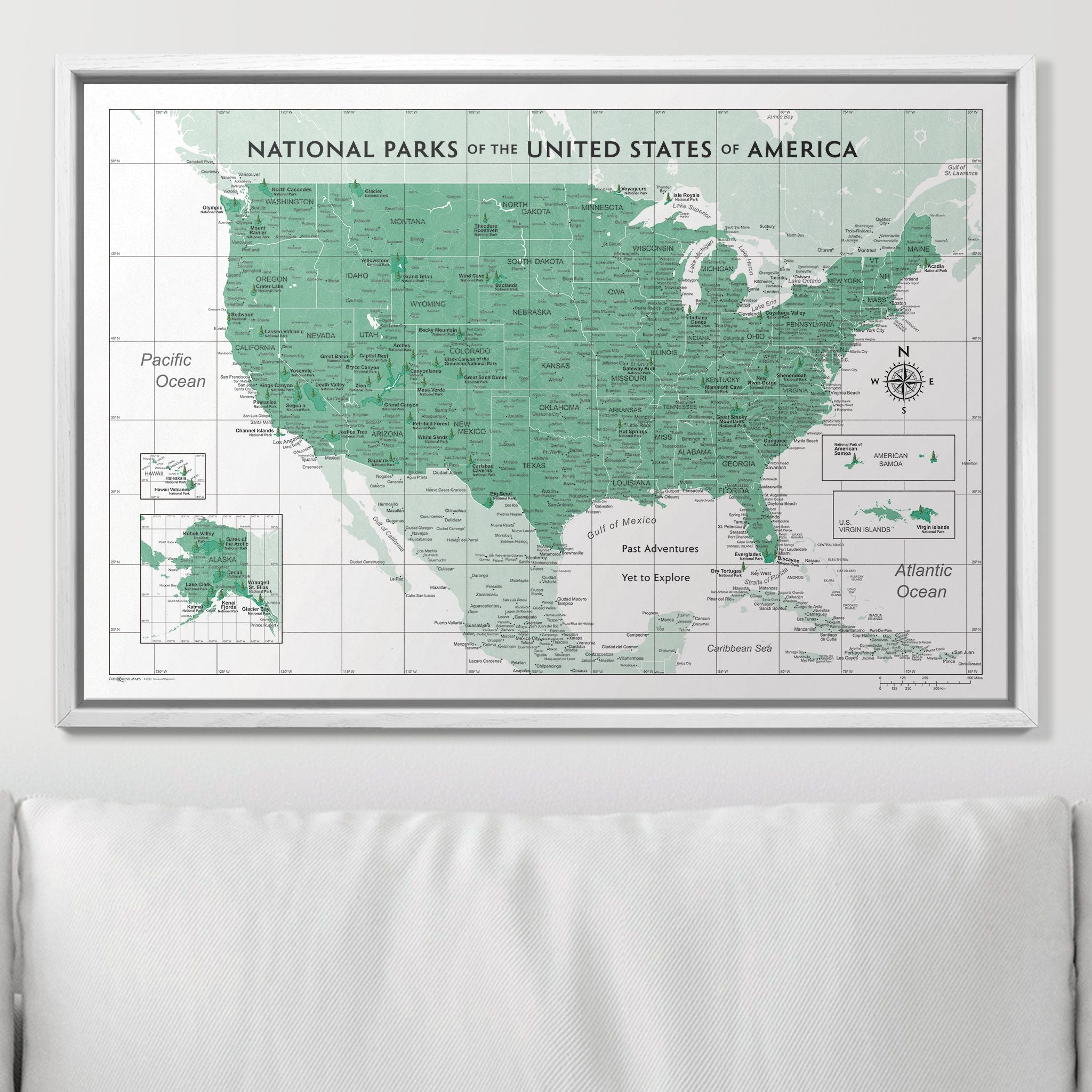 Push Pin National Parks Map (Pin Board) - Green Color Splash CM Pin Board