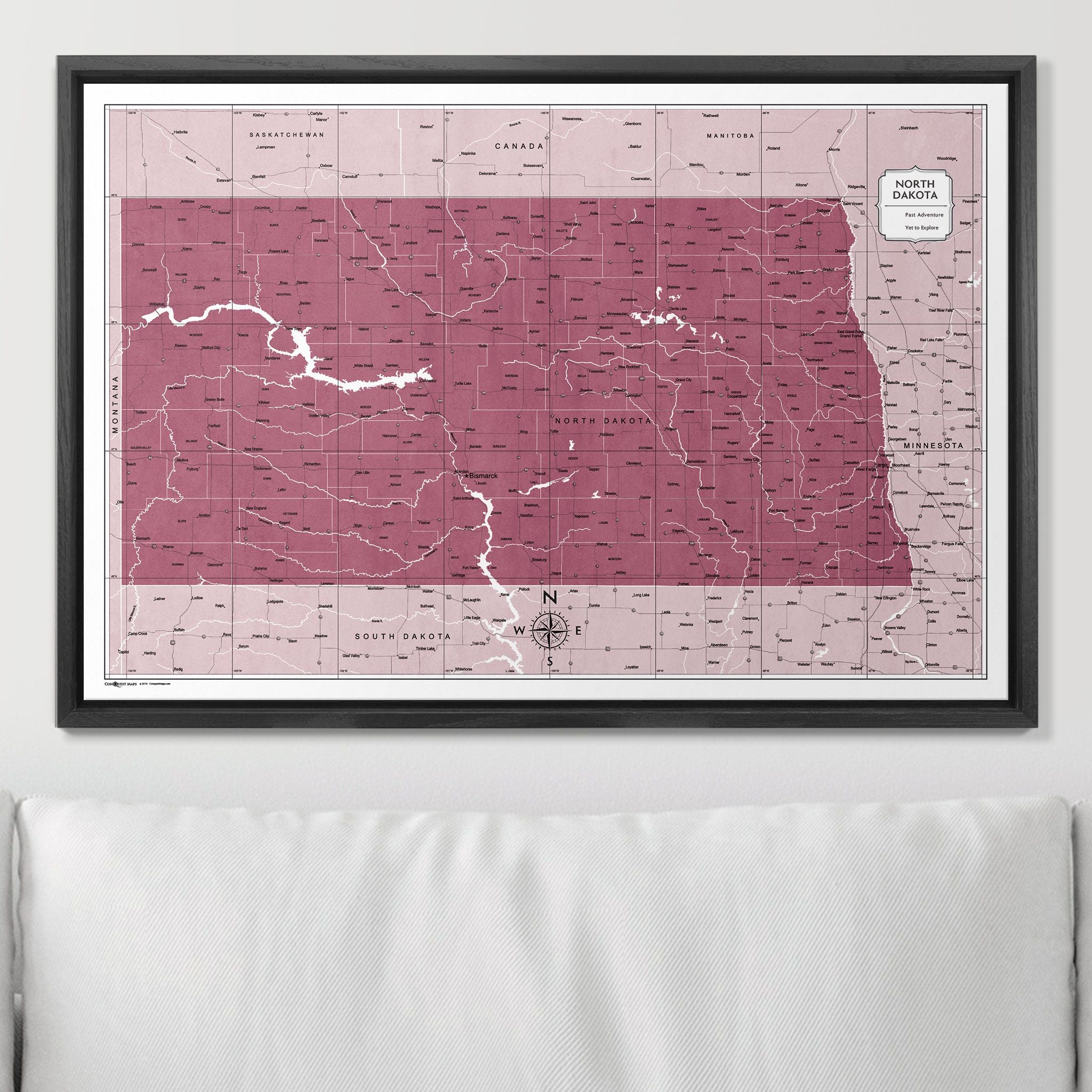 Push Pin North Dakota Map (Pin Board) - Burgundy Color Splash CM Pin Board