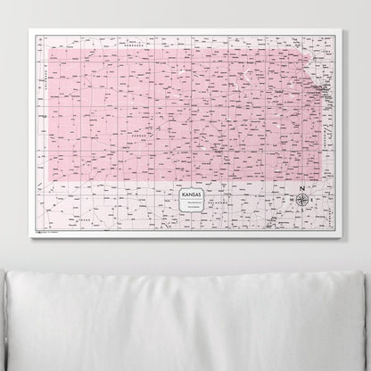 Push Pin Kansas Map (Pin Board) - Pink Color Splash CM Pin Board