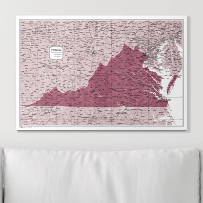 Push Pin Virginia Map (Pin Board) - Burgundy Color Splash CM Pin Board