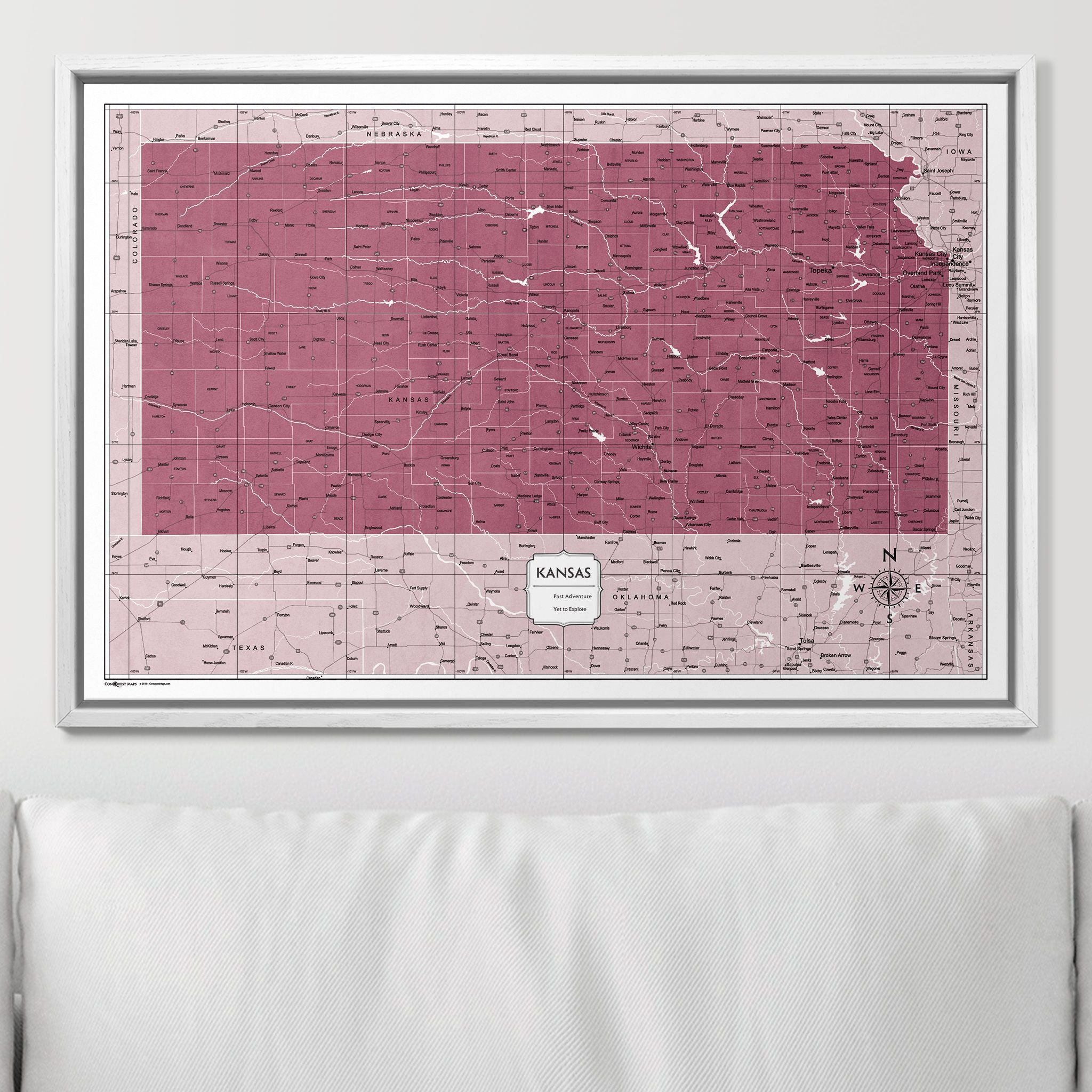 Push Pin Kansas Map (Pin Board) - Burgundy Color Splash CM Pin Board