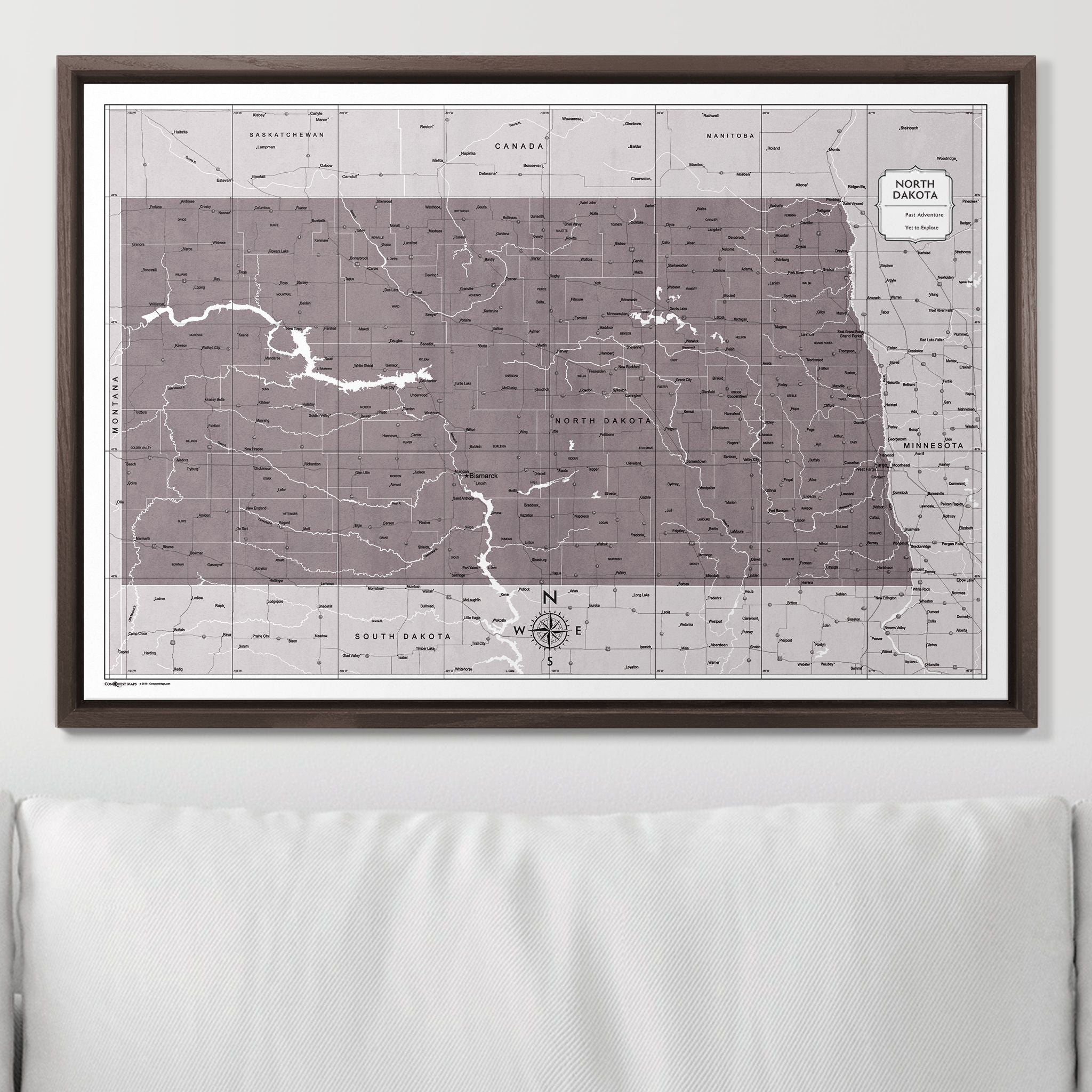 Push Pin North Dakota Map (Pin Board) - Dark Brown Color Splash CM Pin Board