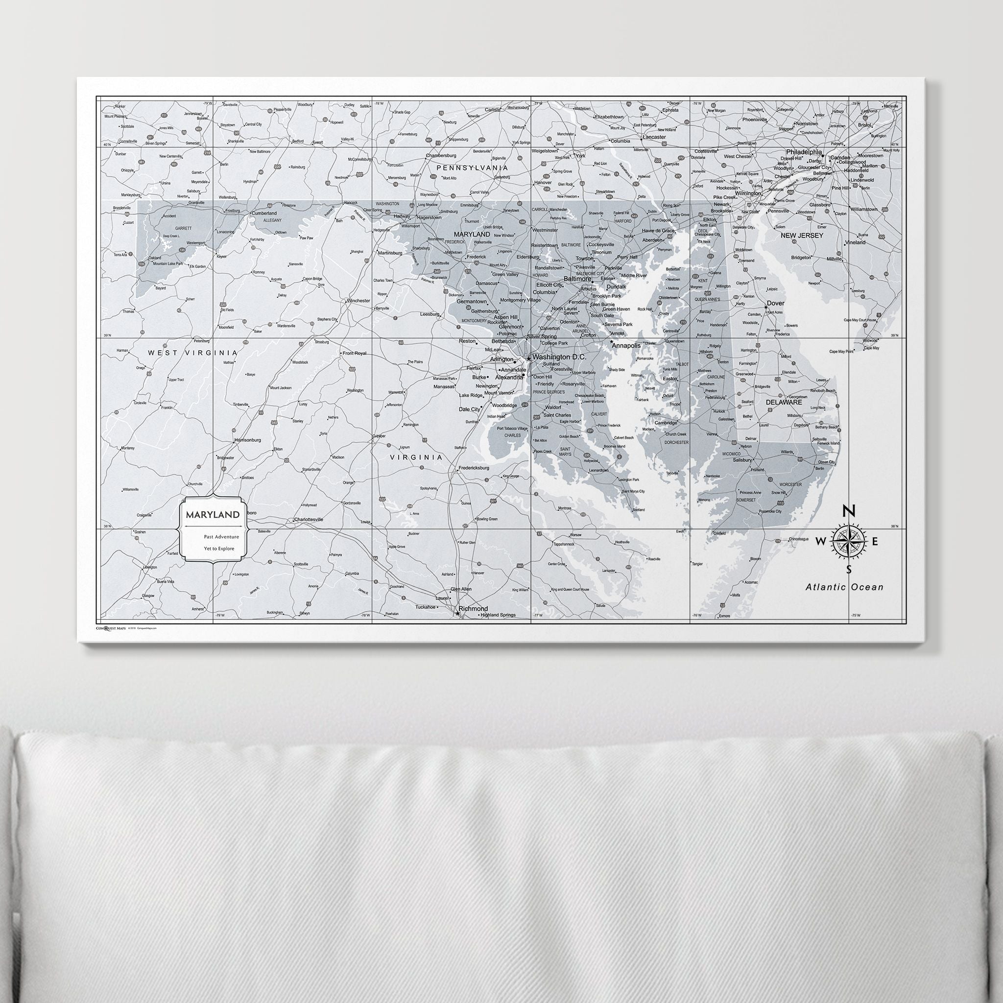 Push Pin Maryland Map (Pin Board) - Light Gray Color Splash CM Pin Board