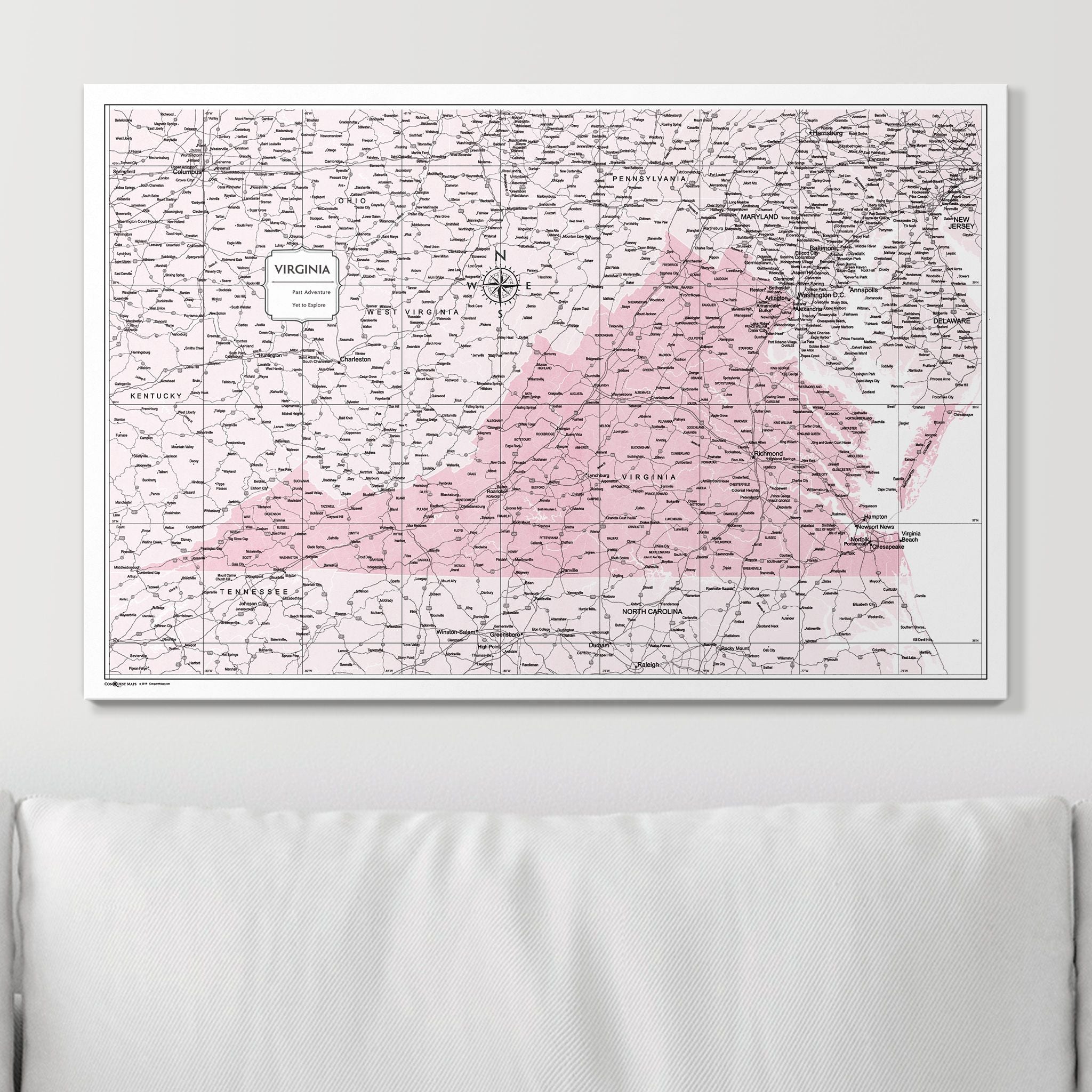 Push Pin Virginia Map (Pin Board) - Pink Color Splash CM Pin Board