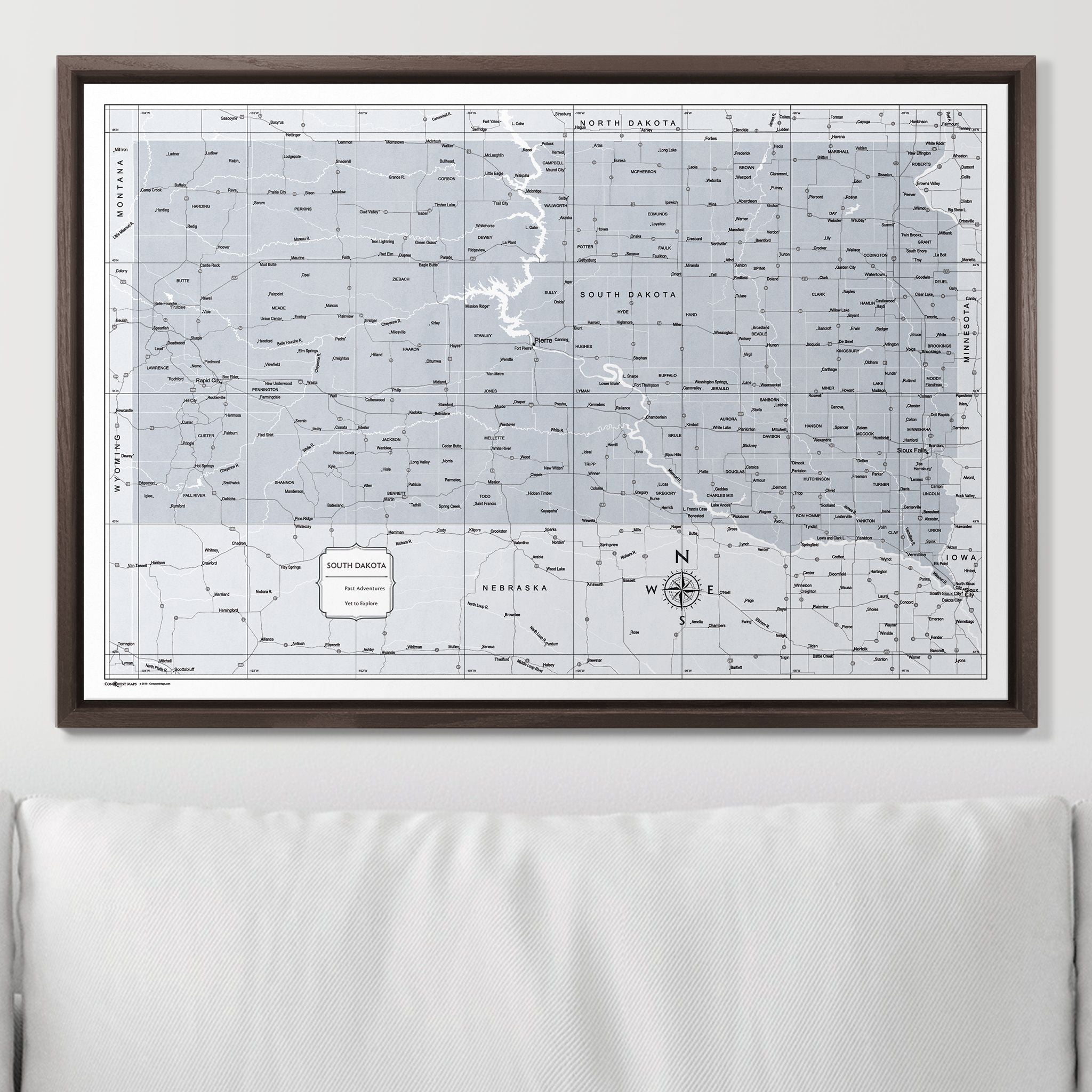 Push Pin South Dakota Map (Pin Board) - Light Gray Color Splash CM Pin Board