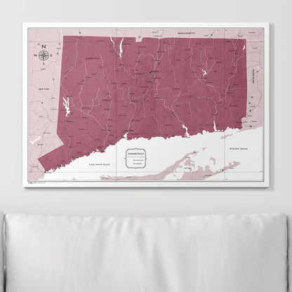 Push Pin Connecticut Map (Pin Board) - Burgundy Color Splash CM Pin Board