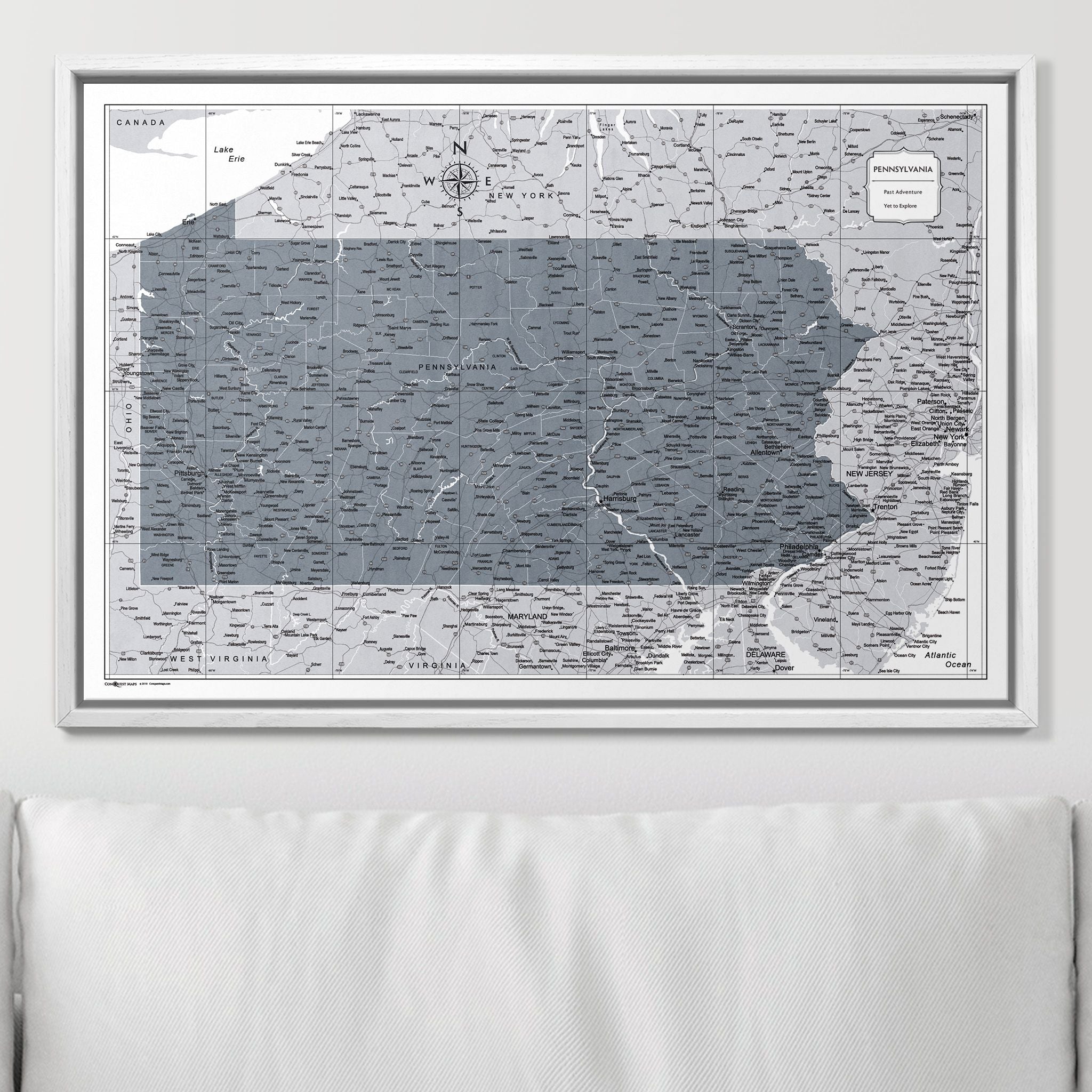 Push Pin Pennsylvania Map (Pin Board) - Dark Gray Color Splash CM Pin Board