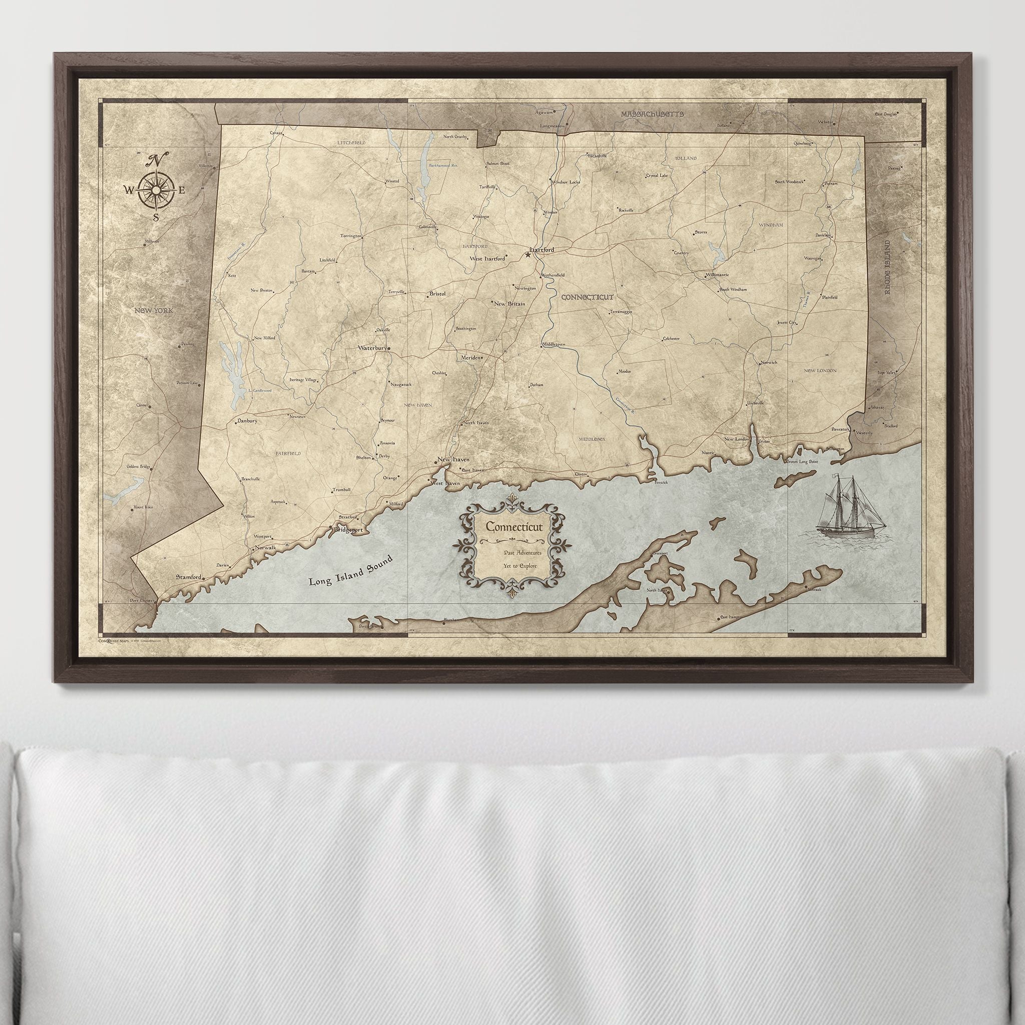 Push Pin Connecticut Map (Pin Board) - Rustic Vintage CM Pin Board