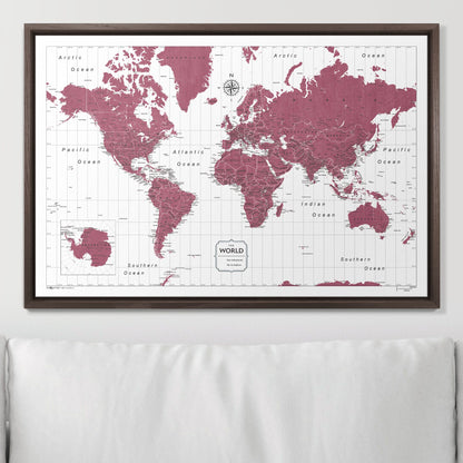 Push Pin World Map (Pin Board) - Burgundy Color Splash CM Pin Board