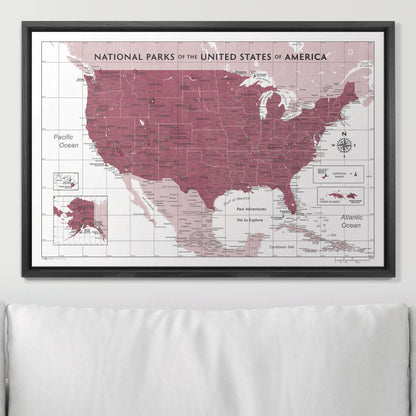 Push Pin National Parks Map (Pin Board) - Burgundy Color Splash CM Pin Board