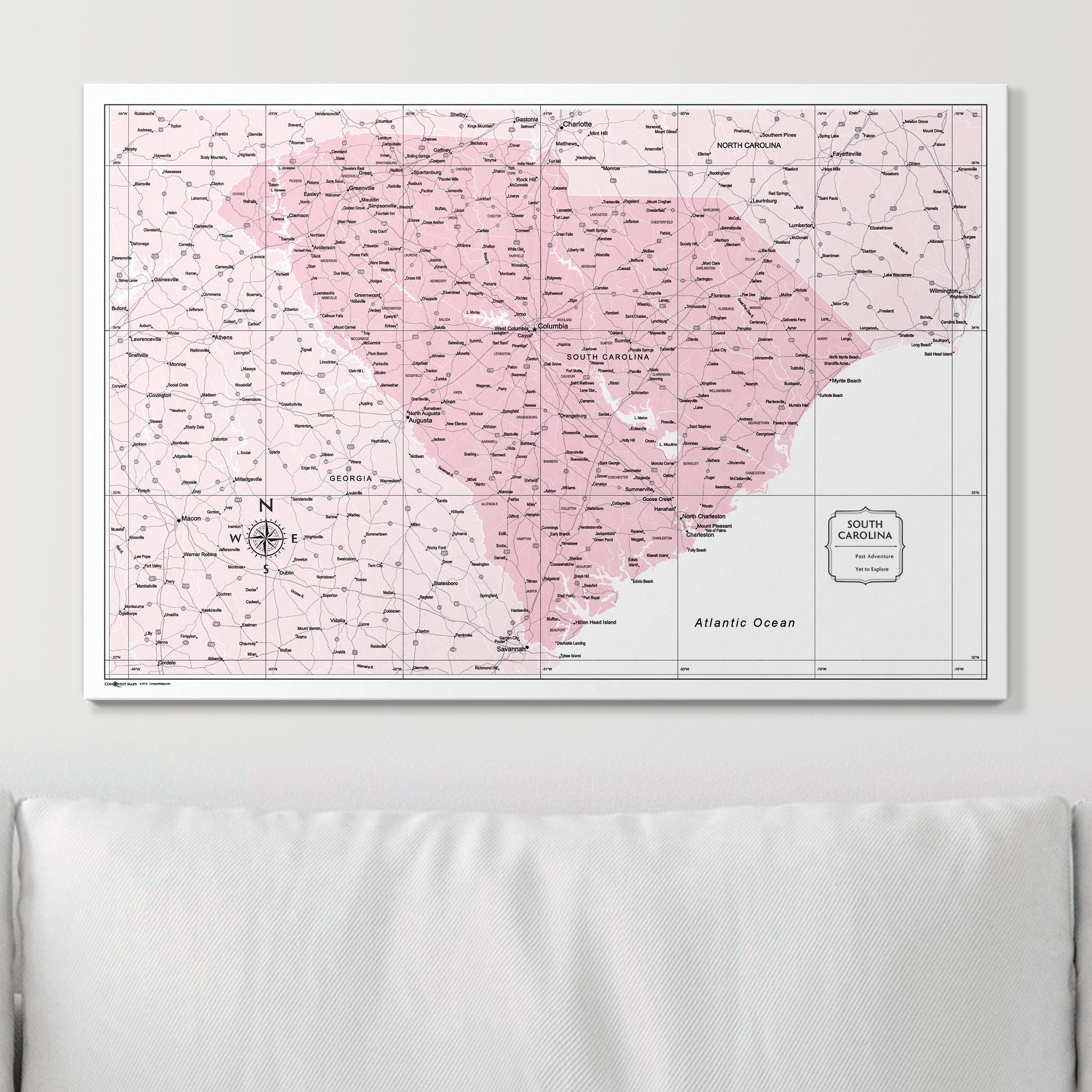 Push Pin South Carolina Map (Pin Board) - Pink Color Splash CM Pin Board