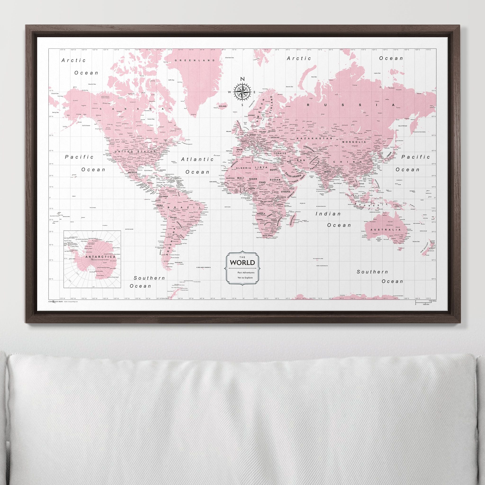 Push Pin World Map (Pin Board) - Pink Color Splash CM Pin Board