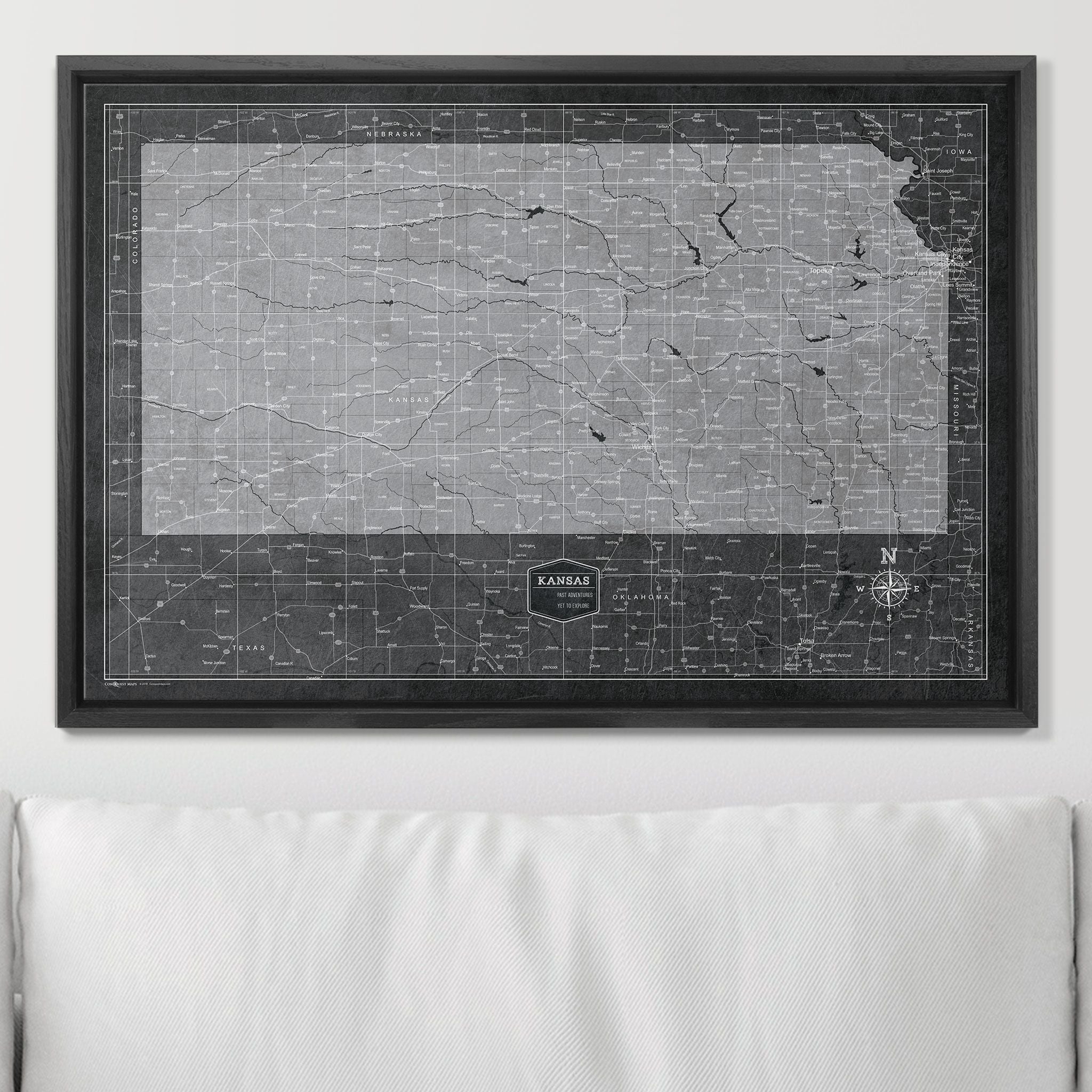 Push Pin Kansas Map (Pin Board) - Modern Slate CM Pin Board