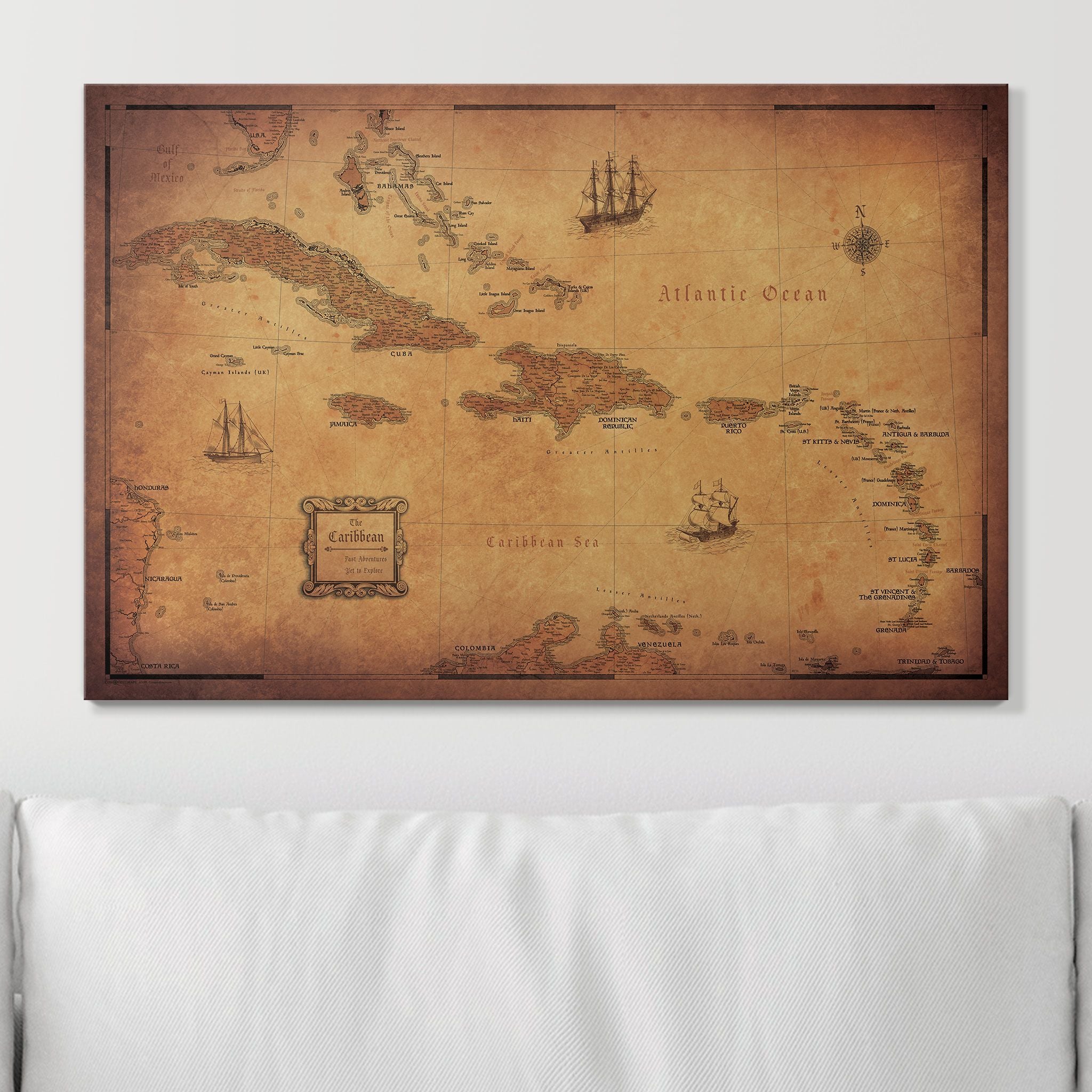 Push Pin Caribbean Map (Pin Board) - Golden Aged CM Pin Board